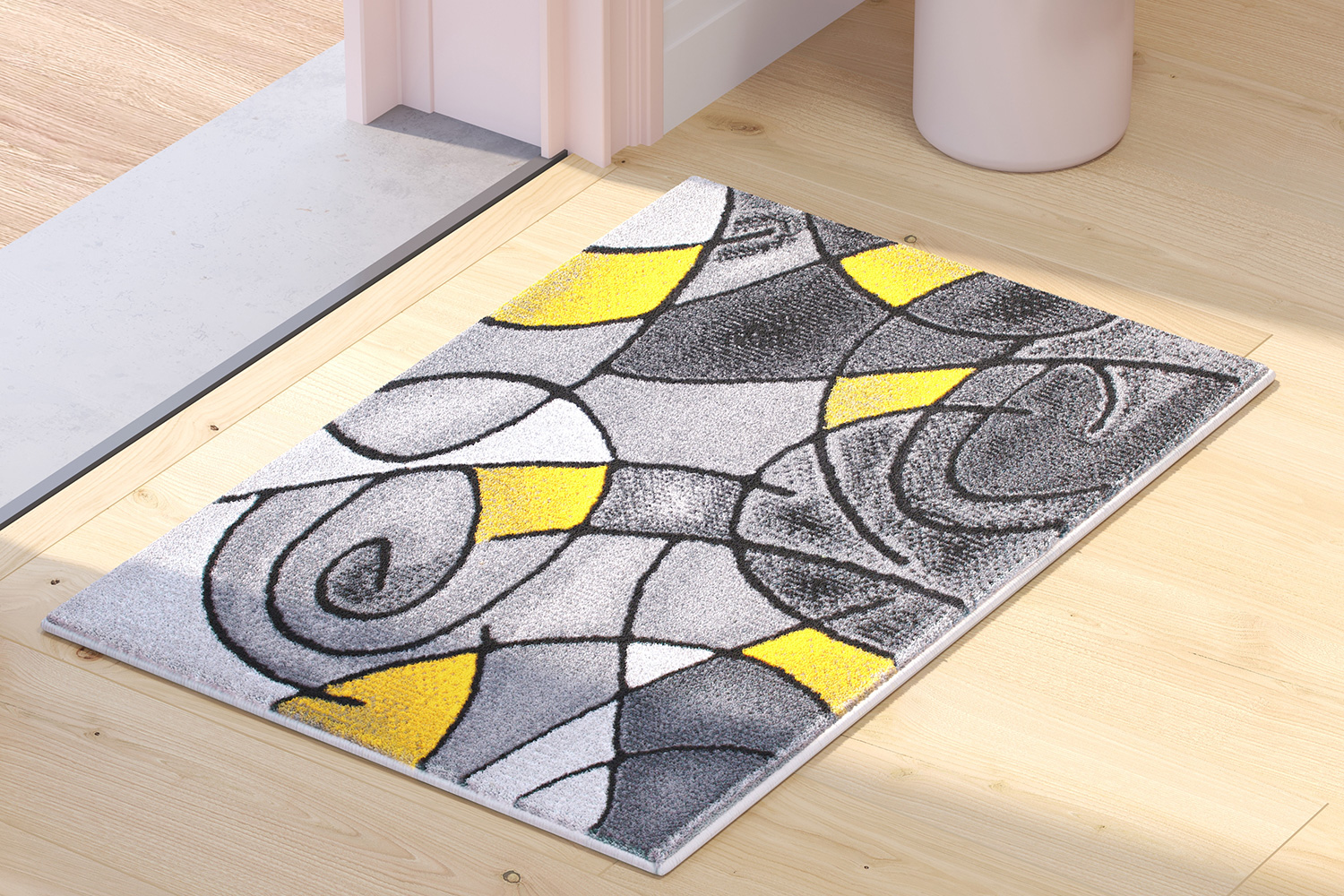 BLNK Jubilee Collection Abstract Olefin Pattern Area Rug with Jute Backing - Yellow, 2'W x 3'L