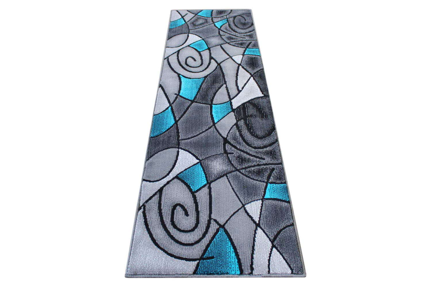BLNK Jubilee Collection Abstract Olefin Area Rug with Jute Backing - Turquoise, 2'W x 7'L