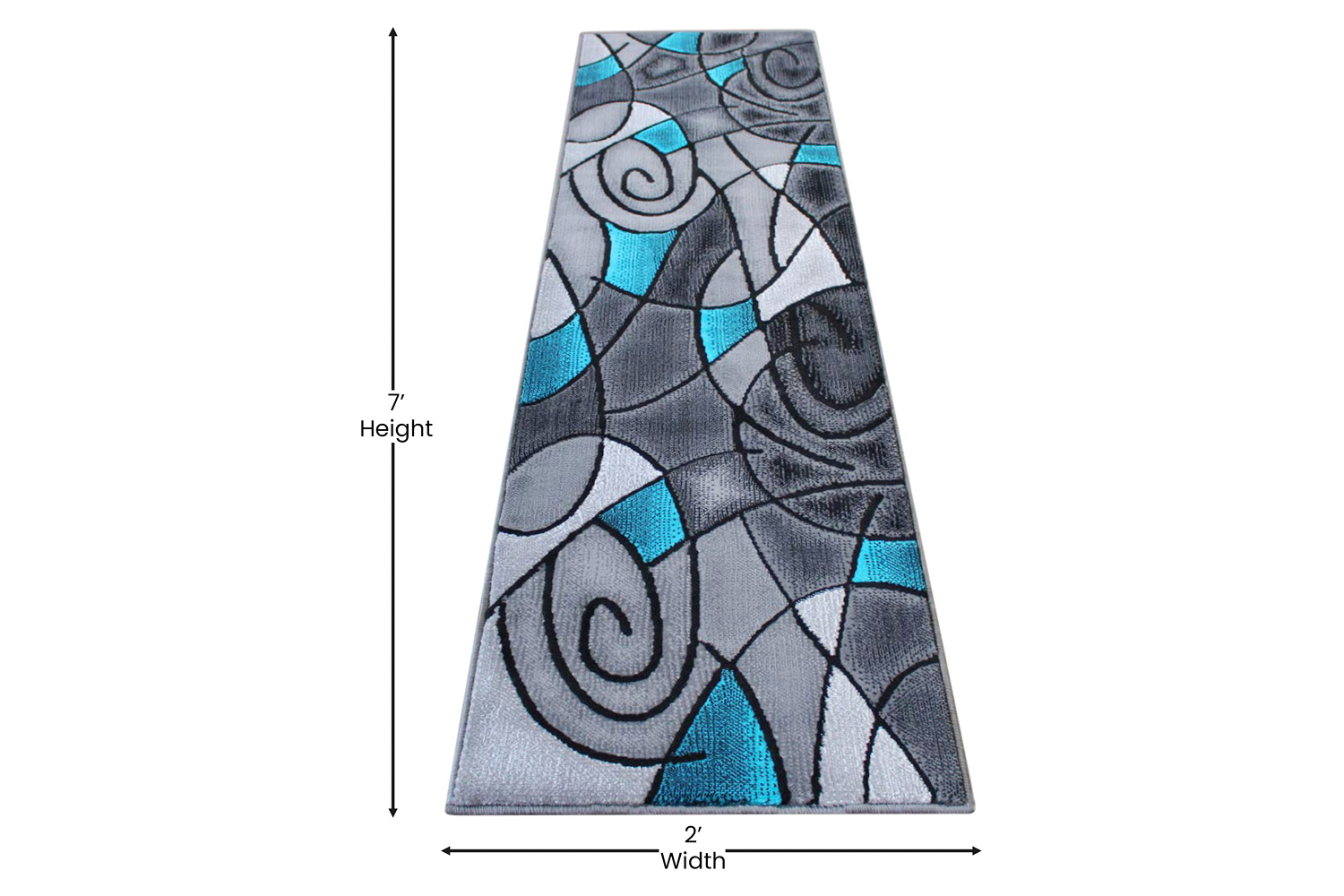 BLNK Jubilee Collection Abstract Olefin Area Rug with Jute Backing - Turquoise, 2'W x 7'L
