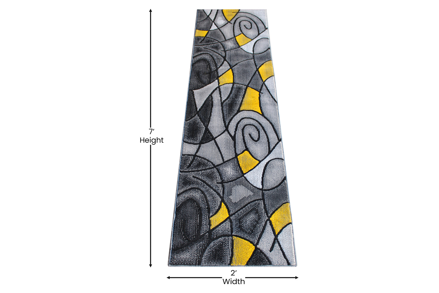 BLNK Jubilee Collection Abstract Olefin Area Rug with Jute Backing - Yellow, 2'W x 7'L