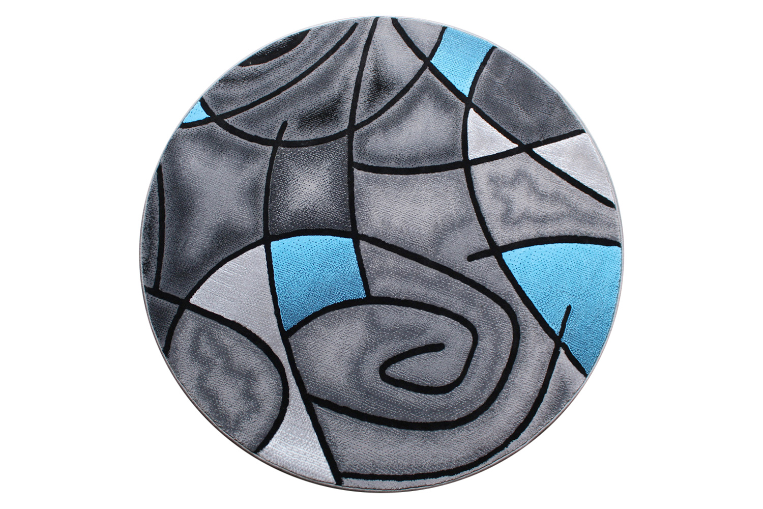 BLNK Jubilee Collection Style 1 Abstract Round Olefin Area Rug with Jute Backing - Blue, 5'W x 5'L