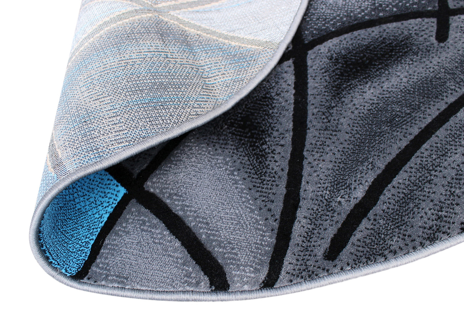 BLNK Jubilee Collection Style 1 Abstract Round Olefin Area Rug with Jute Backing - Blue, 5'W x 5'L