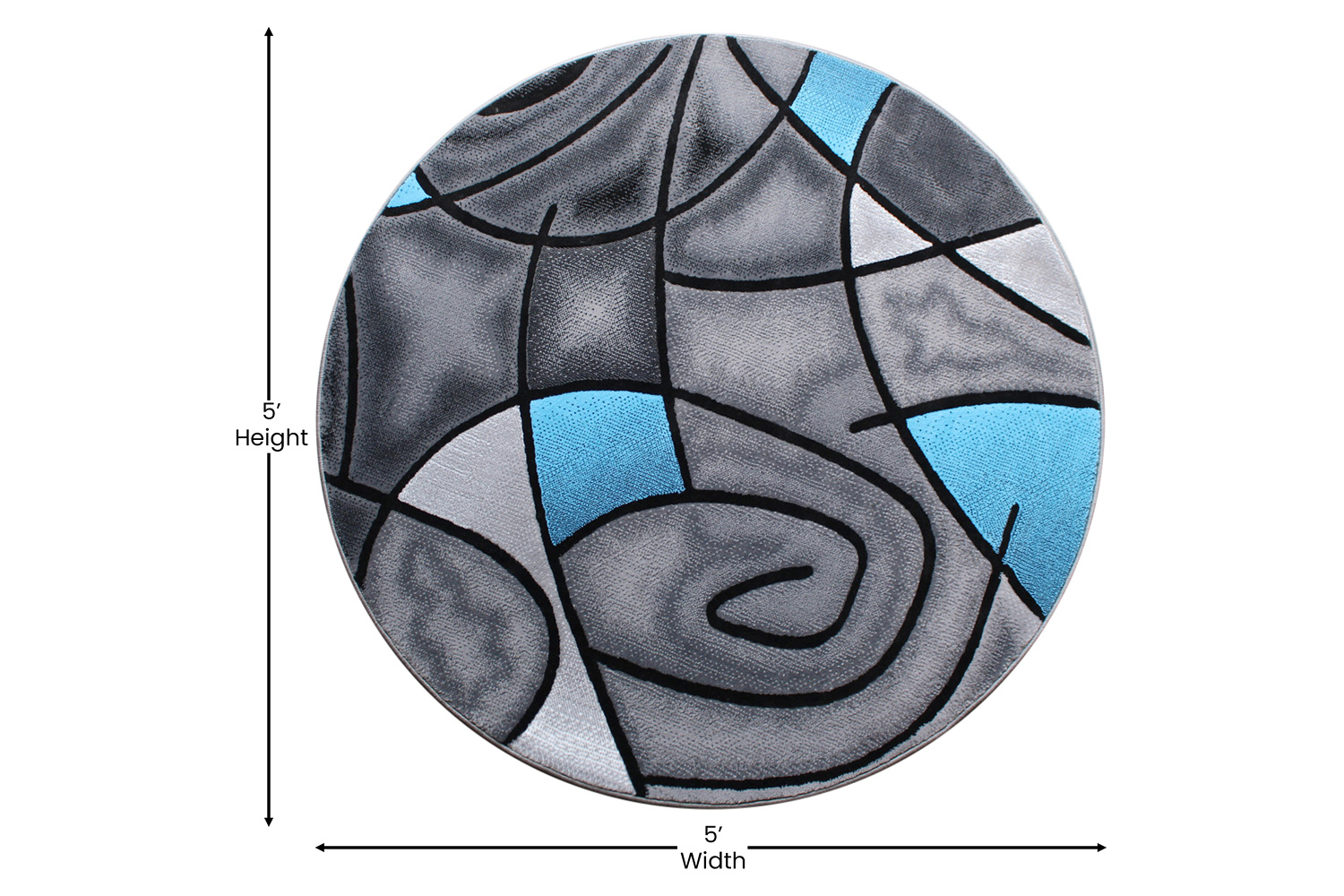 BLNK Jubilee Collection Style 1 Abstract Round Olefin Area Rug with Jute Backing - Blue, 5'W x 5'L
