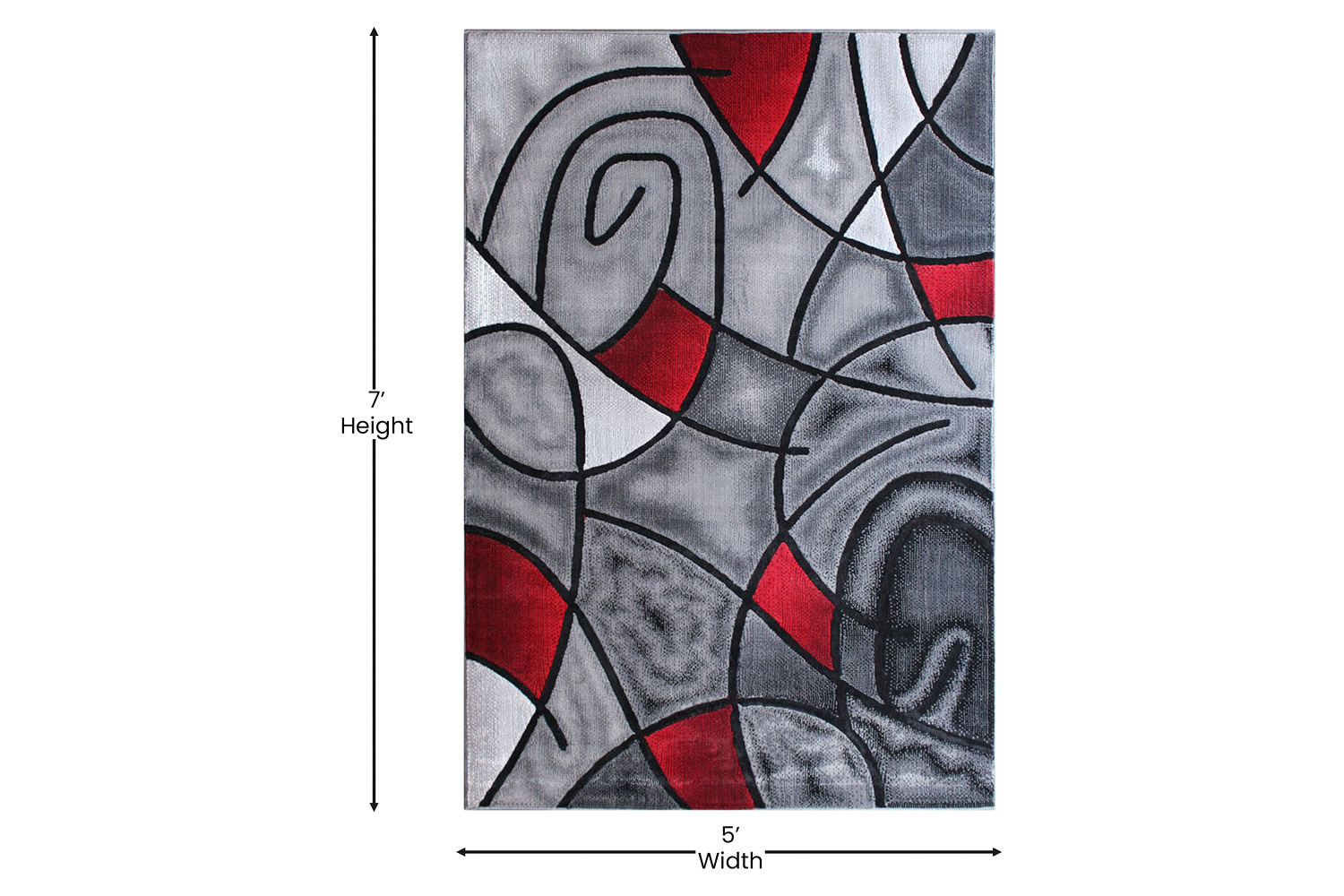 BLNK Jubilee Collection Abstract Olefin Area Rug with Jute Backing - Red, 5'W x 7'L
