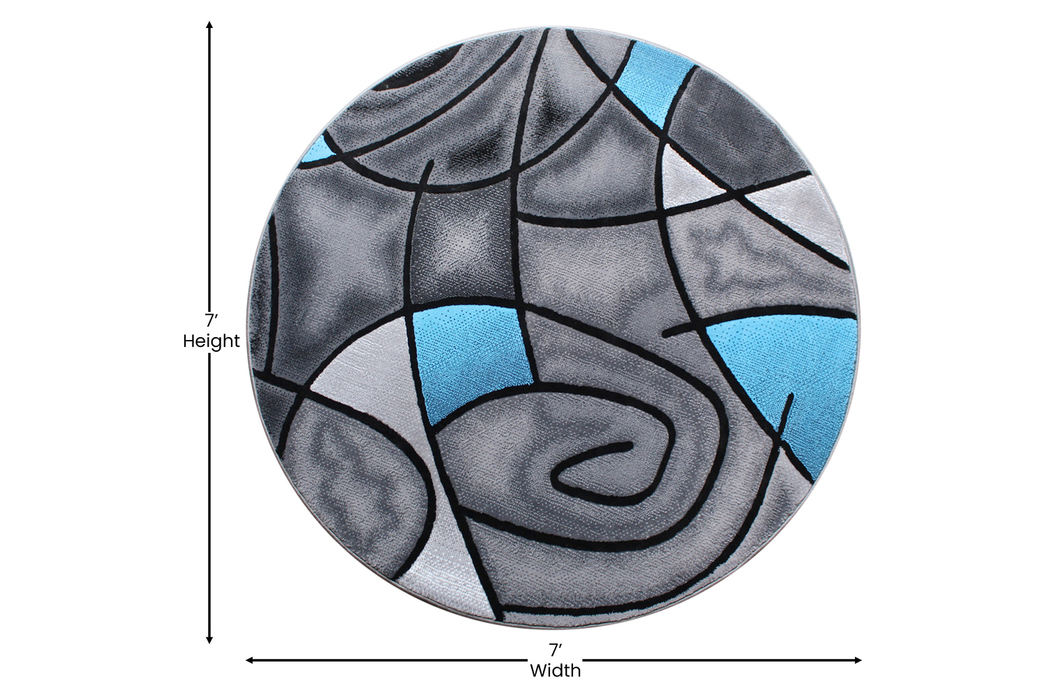 BLNK Jubilee Collection Style 1 Abstract Round Olefin Area Rug with Jute Backing - Red, 7'W x 7'L