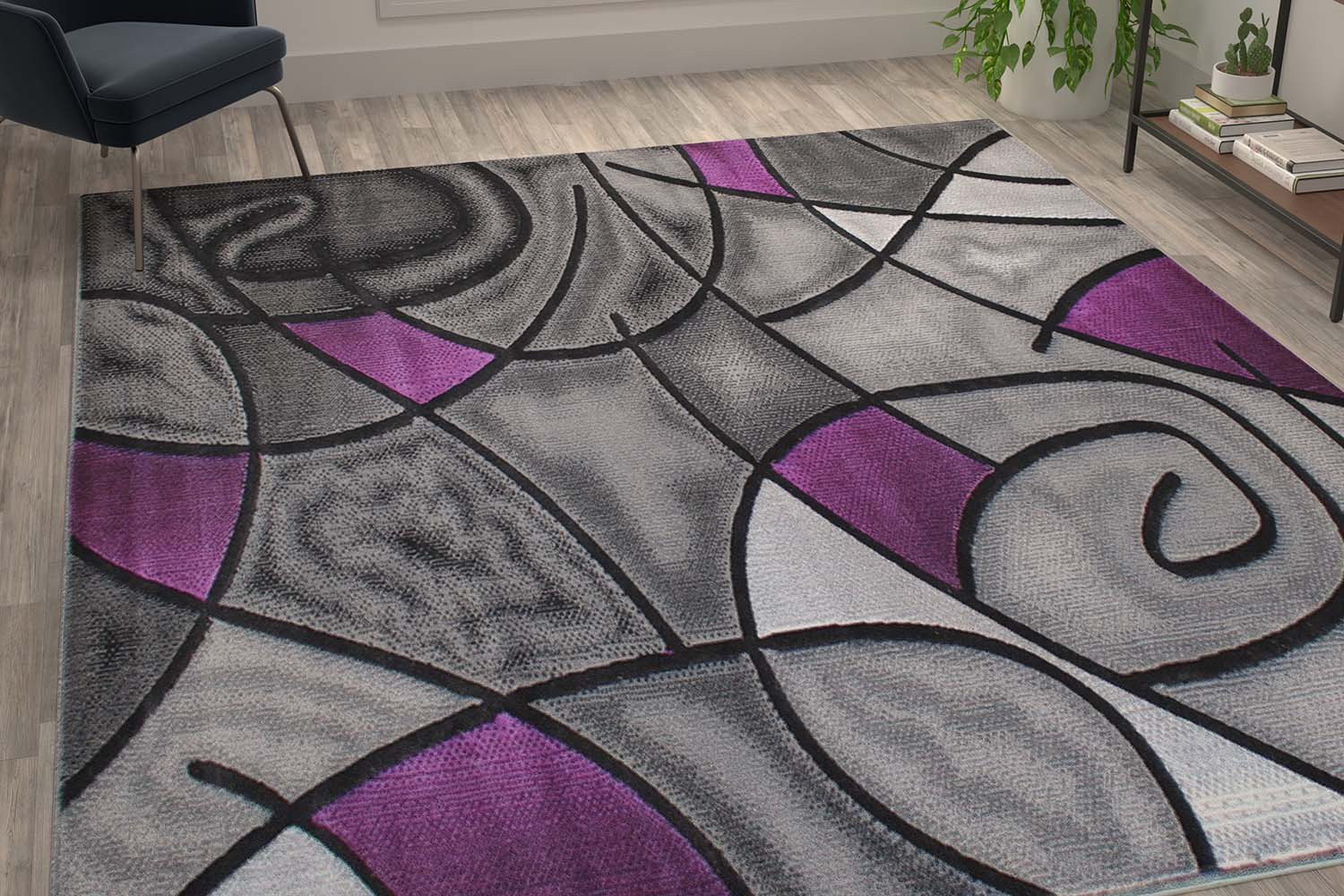 BLNK Jubilee Collection Abstract Olefin Area Rug with Jute Backing - Purple, 8'W x 10'L