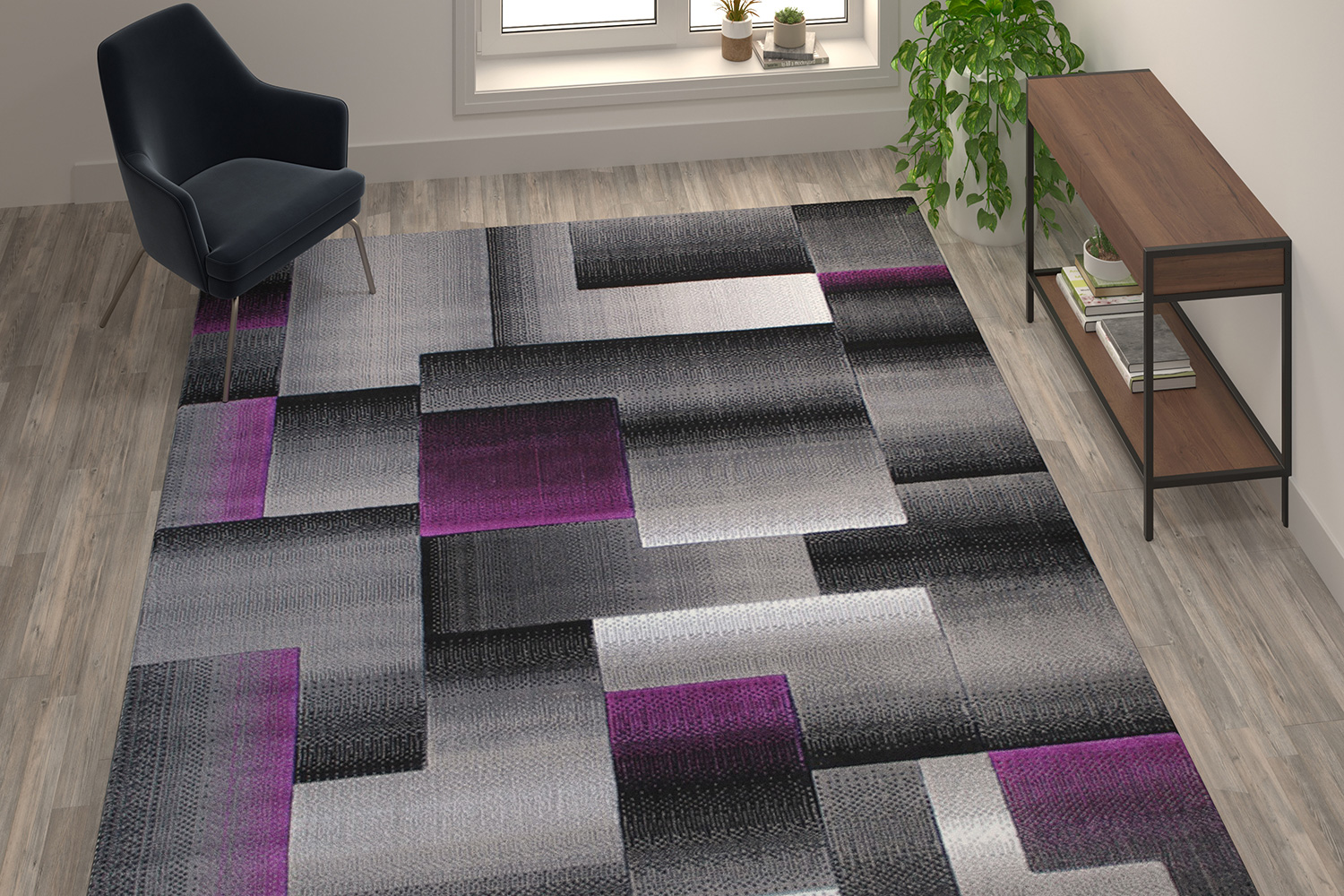 BLNK - Elio Collection Olefin Color Blocked Area Rug with Jute Backing