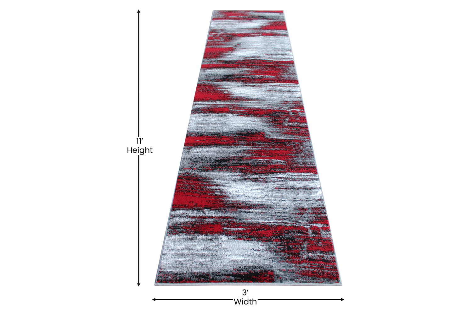 BLNK Rylan Collection Abstract Olefin Area Rug with Jute Backing - Red, 2'W x 10'L