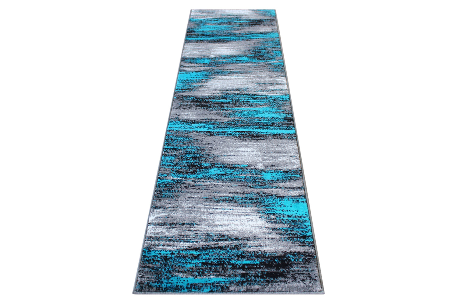 BLNK Rylan Collection Abstract Olefin Area Rug with Jute Backing - Turquoise, 2'W x 7'L
