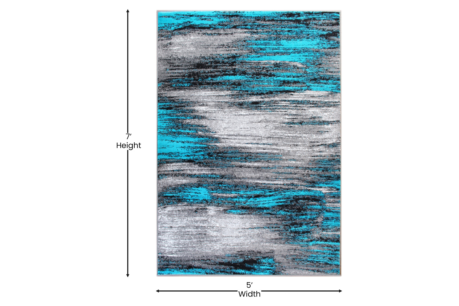 BLNK Rylan Collection Olefin Scraped Design Area Rug with Jute Backing - Turquoise, 5'W x 7'L