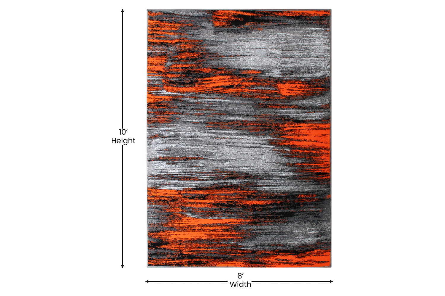 BLNK Rylan Collection Olefin Scraped Design Area Rug with Jute Backing - Orange, 8'W x 10'L