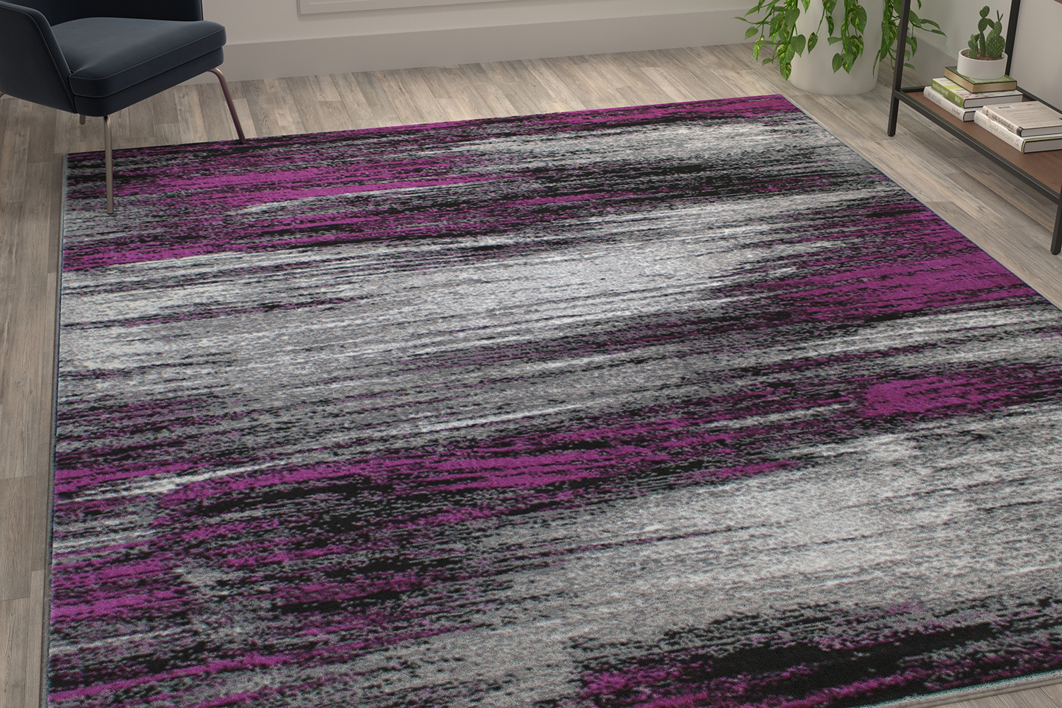 BLNK Rylan Collection Olefin Scraped Design Area Rug with Jute Backing - Purple, 8'W x 10'L
