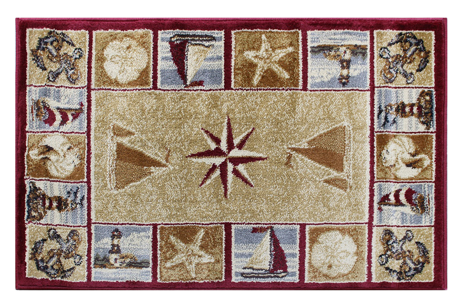 BLNK Inis Collection Nautical Area Rug with Jute Backing - Beige, 2'W x 3'L