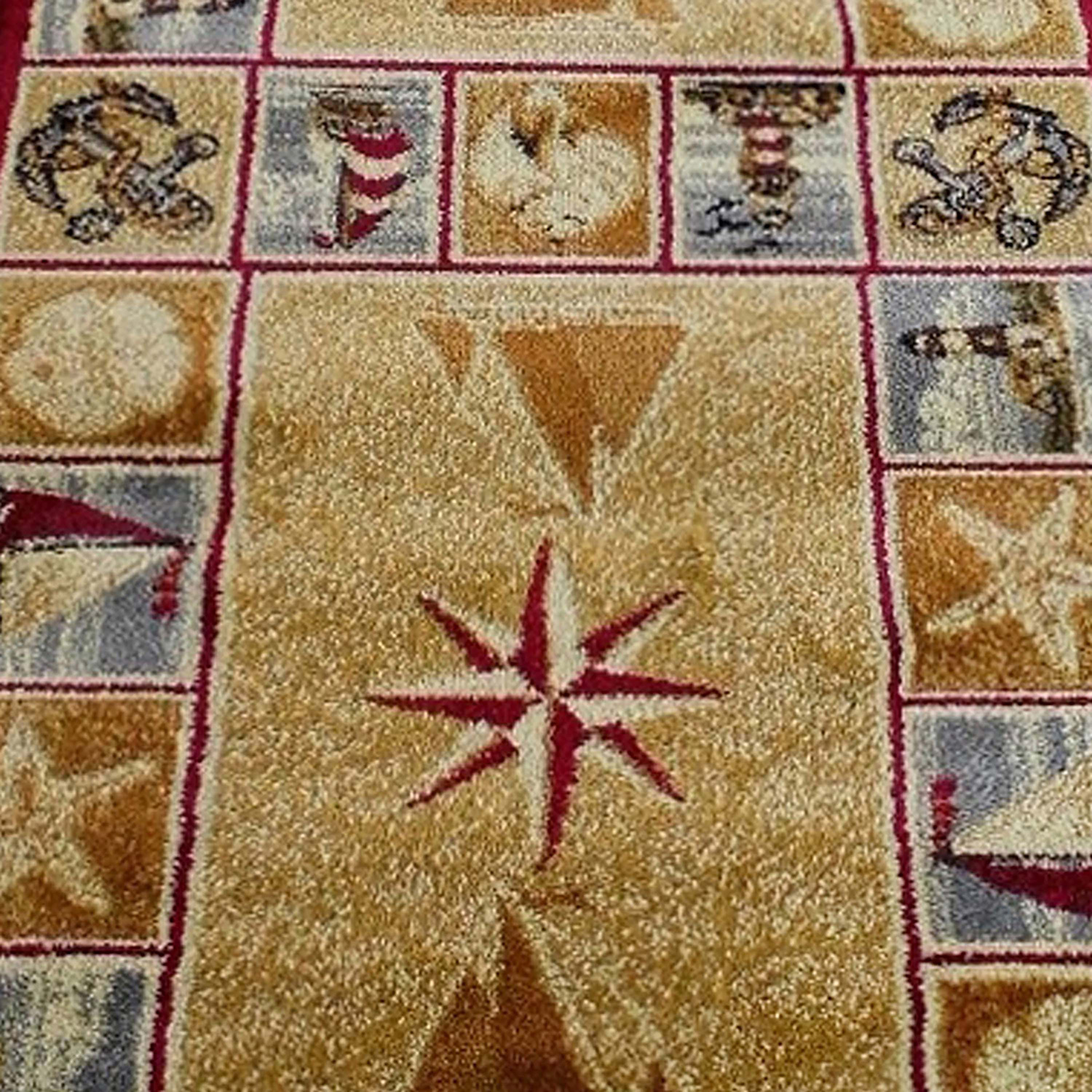 BLNK Inis Collection Nautical Area Rug with Jute Backing - Beige, 2'W x 7'L