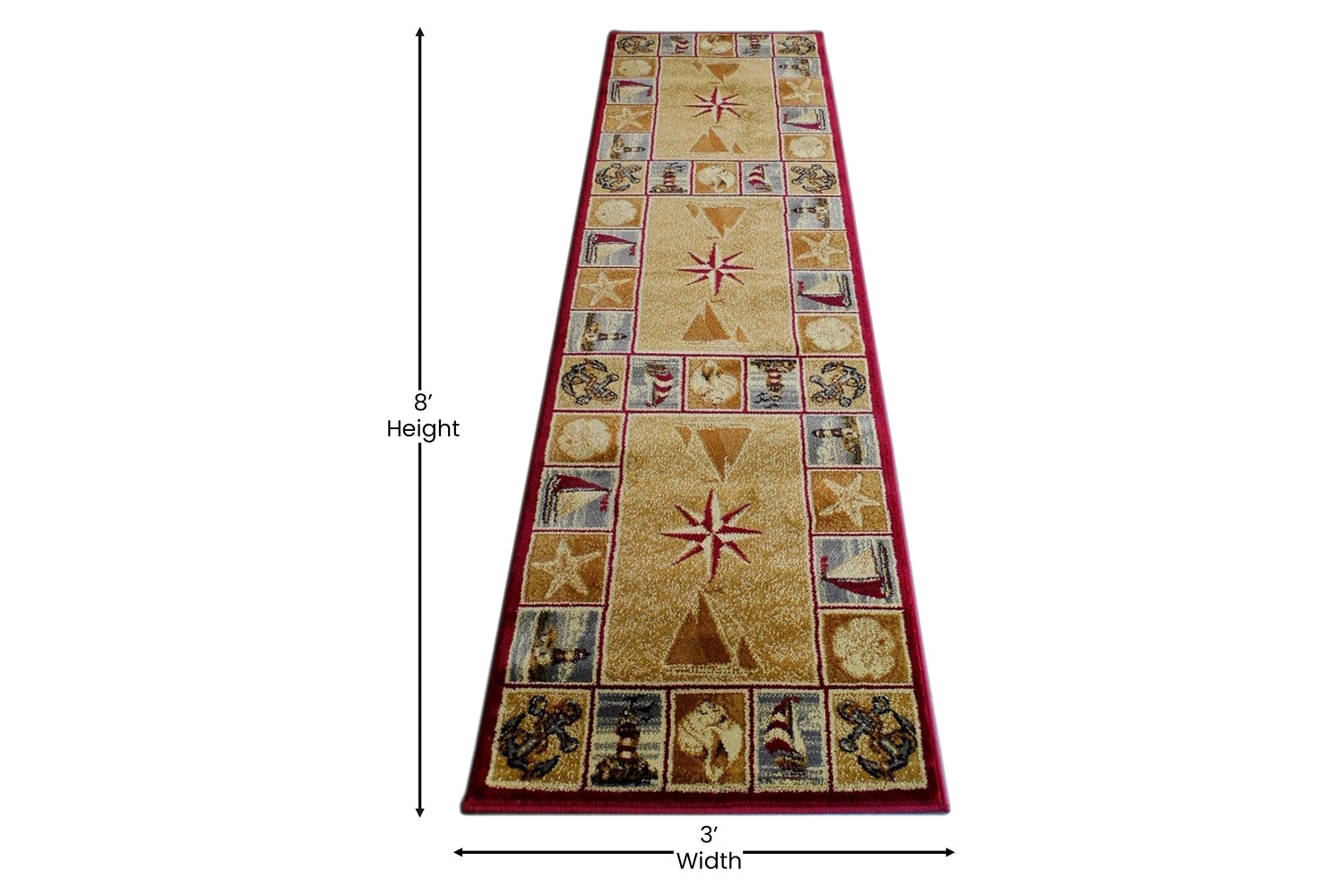 BLNK Inis Collection Nautical Area Rug with Jute Backing - Beige, 2'W x 7'L