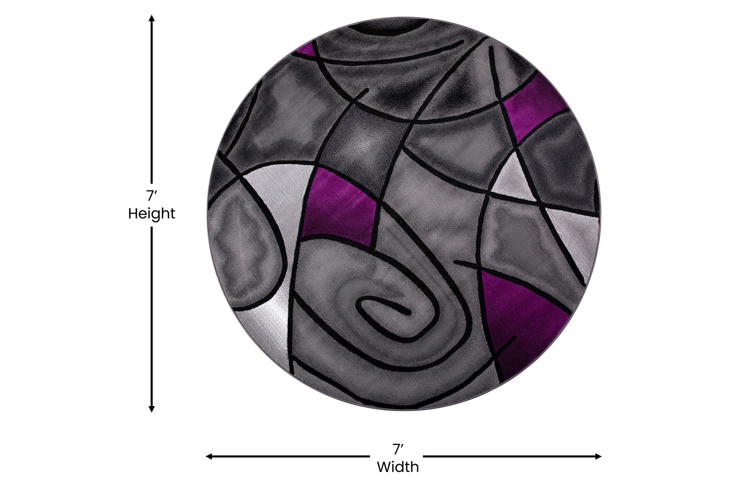 BLNK Jubilee Collection Style 2 Abstract Round Olefin Area Rug with Jute Backing - Purple, 7'W x 7'L