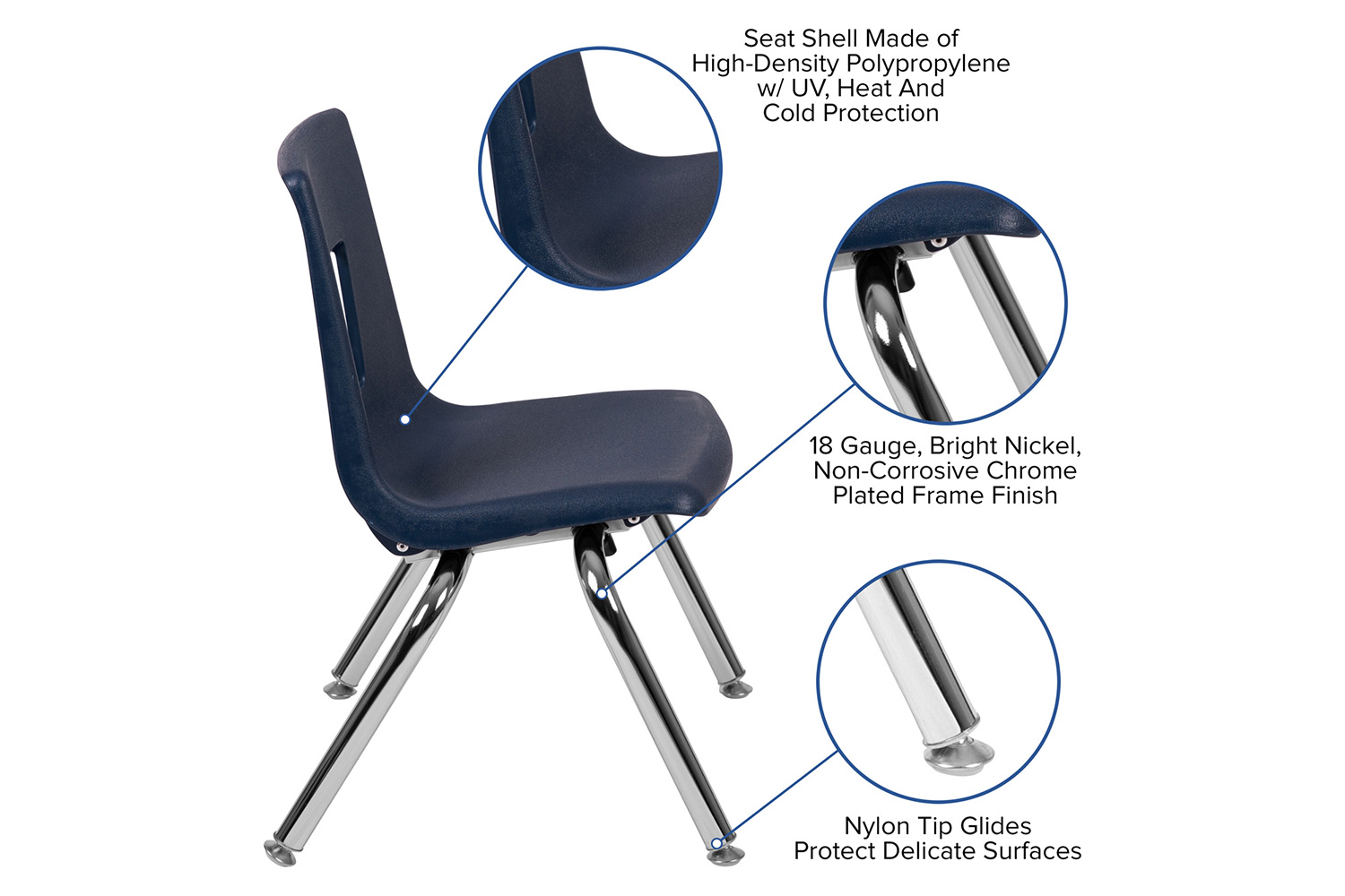 BLNK Mickey Advantage Student Stack School Chair - Navy, 12"H