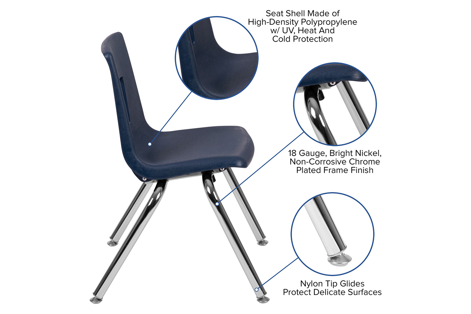 BLNK Mickey Advantage Student Stack School Chair - Navy, 14"H