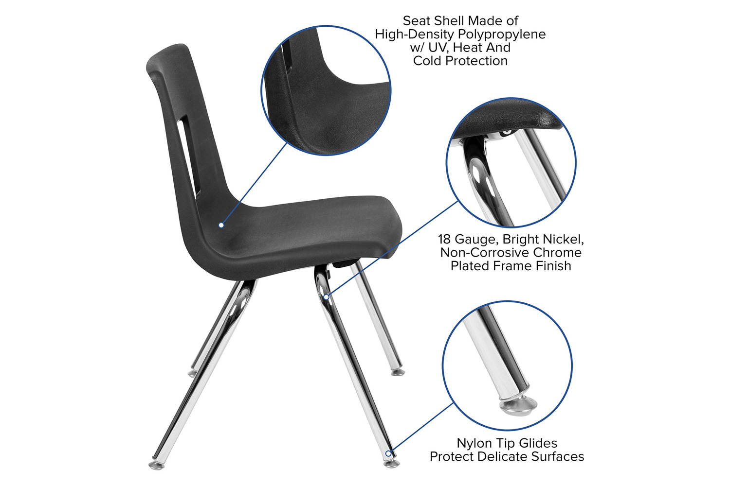 BLNK Mickey Advantage Student Stack School Chair - Black, 16"H