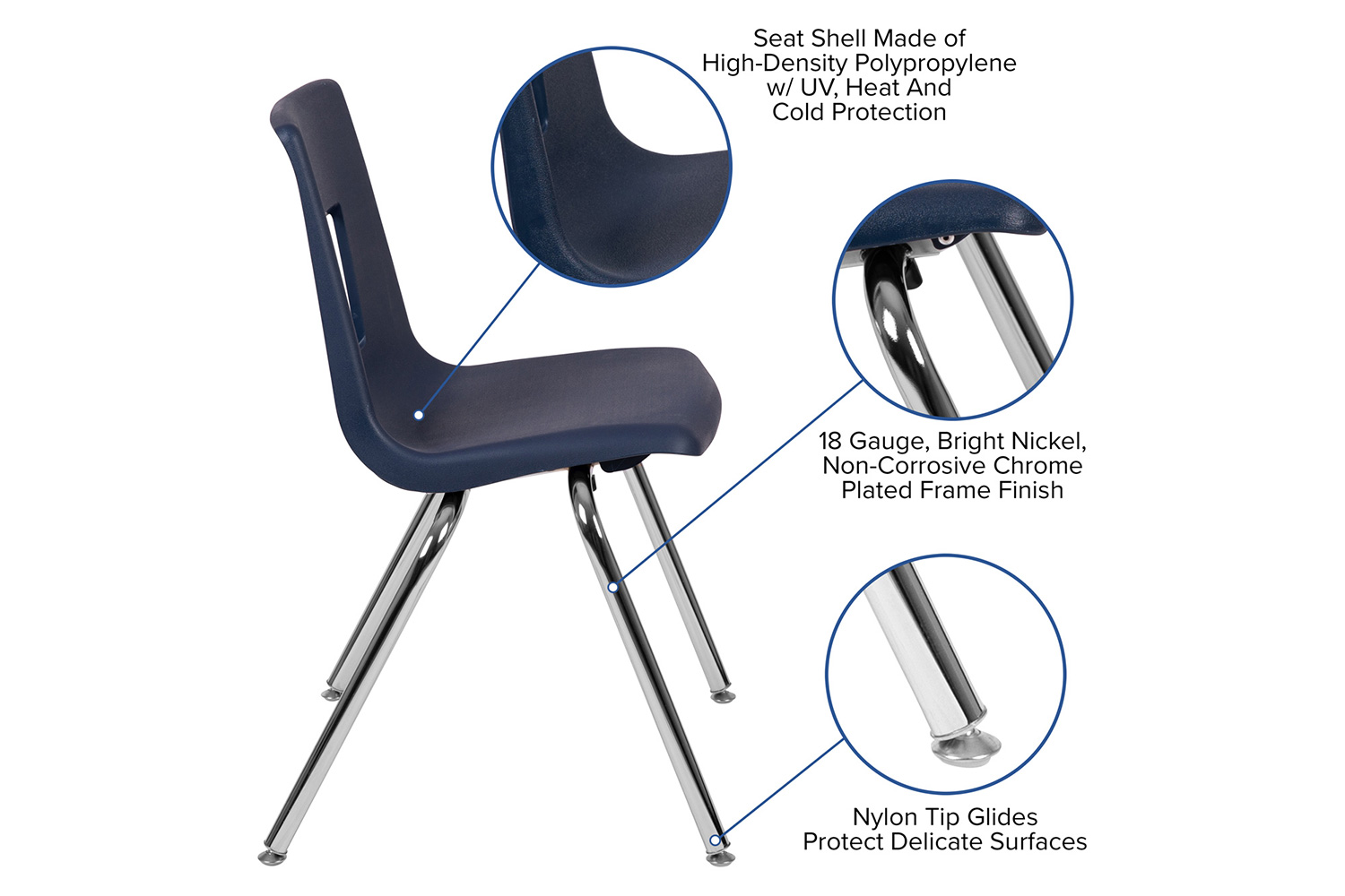 BLNK Mickey Advantage Student Stack School Chair - Navy, 18"H