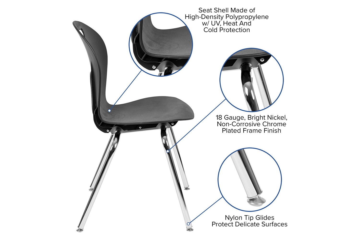 BLNK Mickey Advantage Student Stack School Chair - Titan Black, 18"H