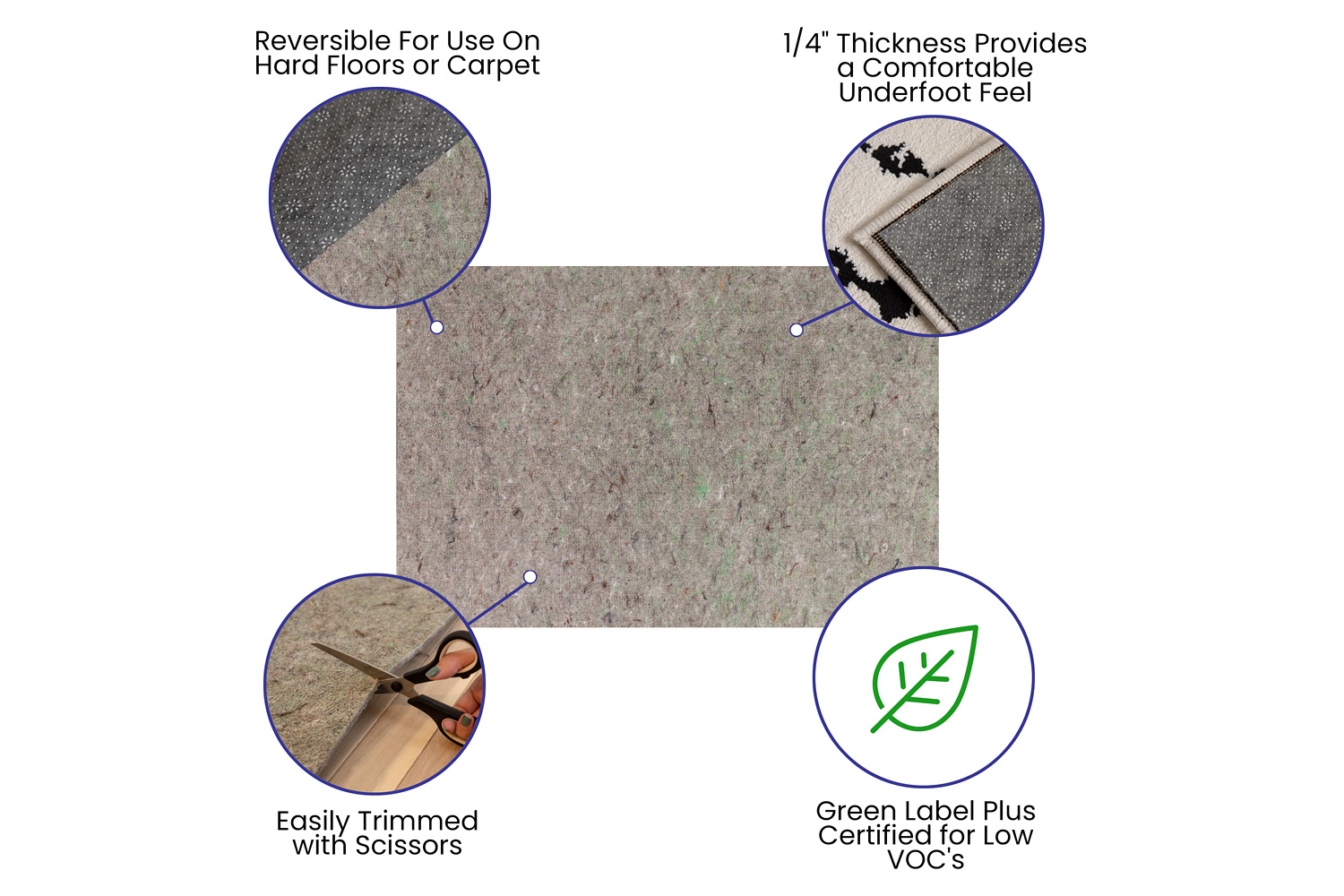 BLNK Minnie Slide-Stop Multi-Surface Reversible Non-Slip Cushion Rug Pad - Gray, 4'W x 6'L