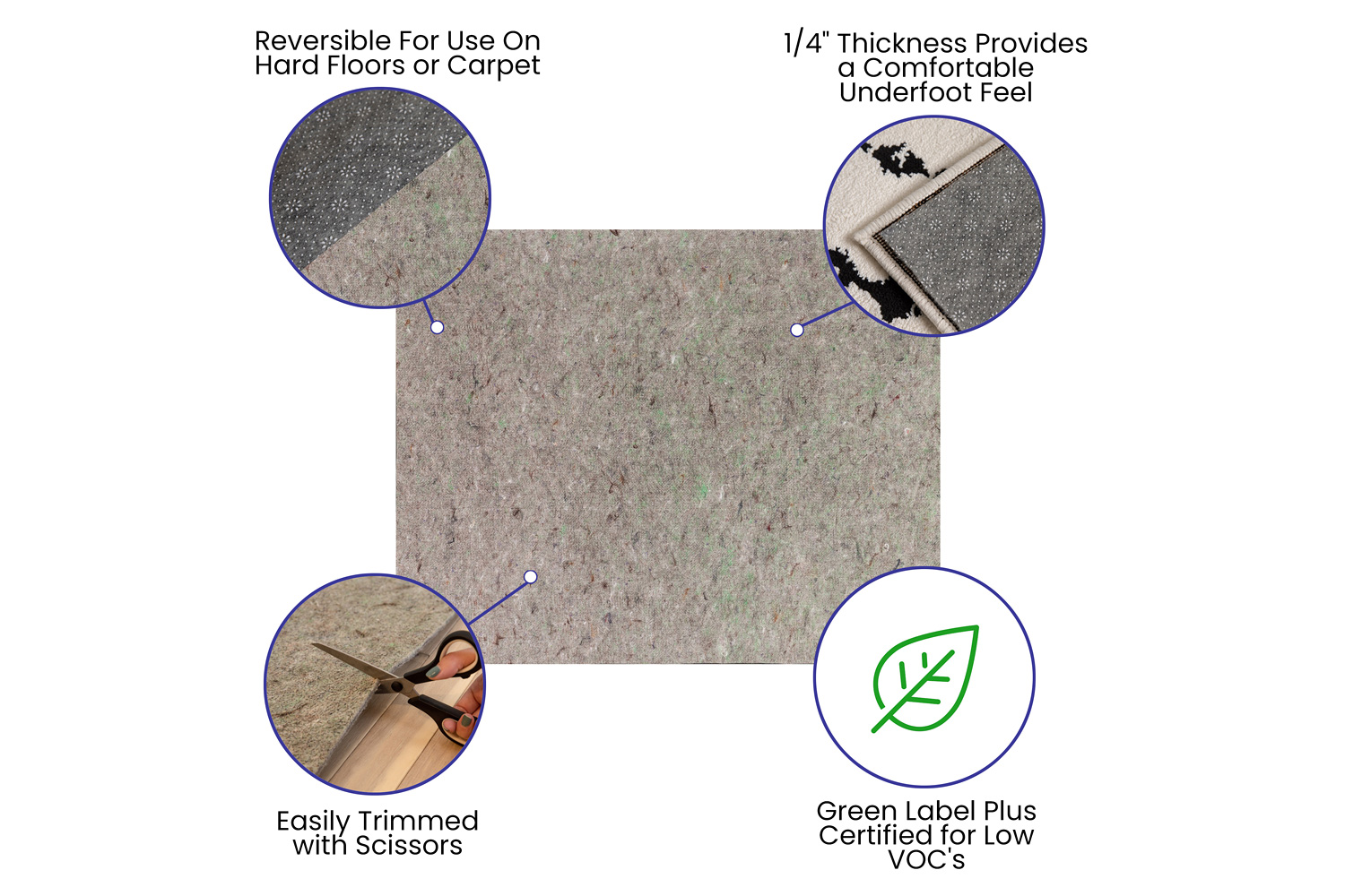 BLNK Minnie Slide-Stop Multi-Surface Reversible Non-Slip Cushion Rug Pad - Gray, 8'W x 10'L
