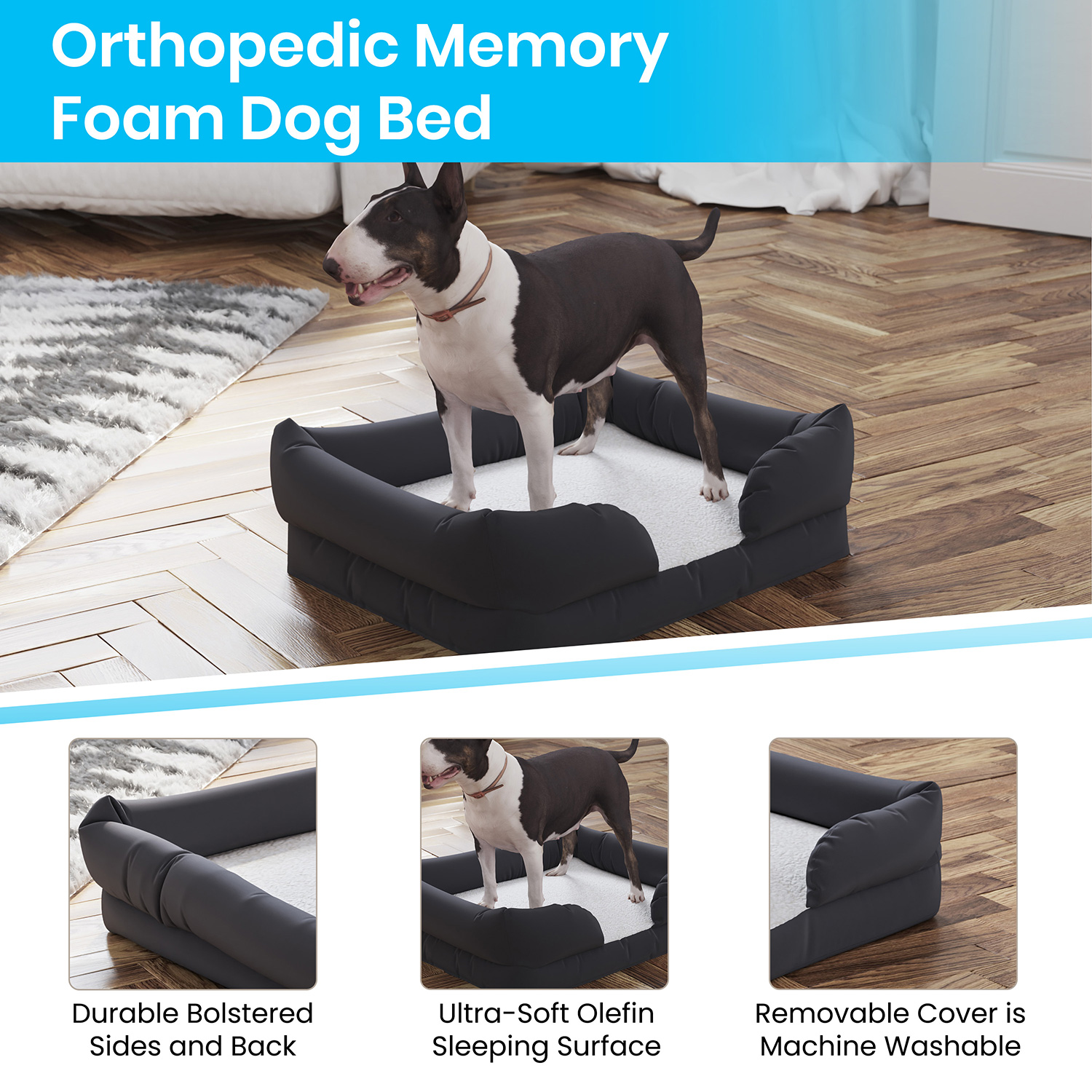 BLNK Cooper Cooper Orthopedic Comfy Memory Foam Joint Relief Bolster Dog Bed - 12 lb
