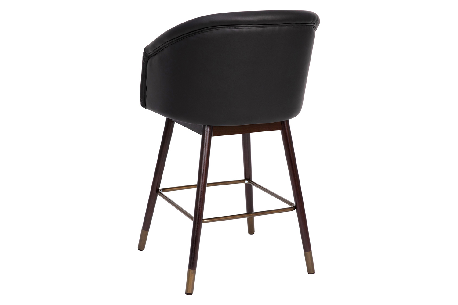 BLNK Margo Commercial LeatherSoft Mid-Back Modern Counter Stool with Walnut Finish Beechwood Legs and Contoured Back - Black
