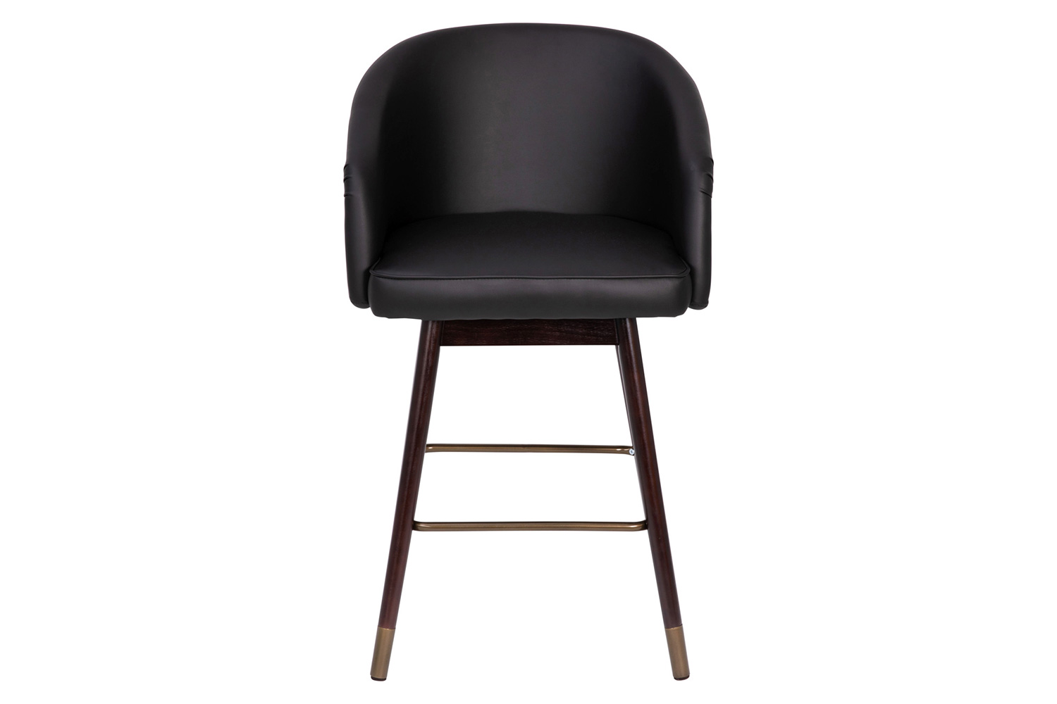 BLNK Margo Commercial LeatherSoft Mid-Back Modern Counter Stool with Walnut Finish Beechwood Legs and Contoured Back - Black