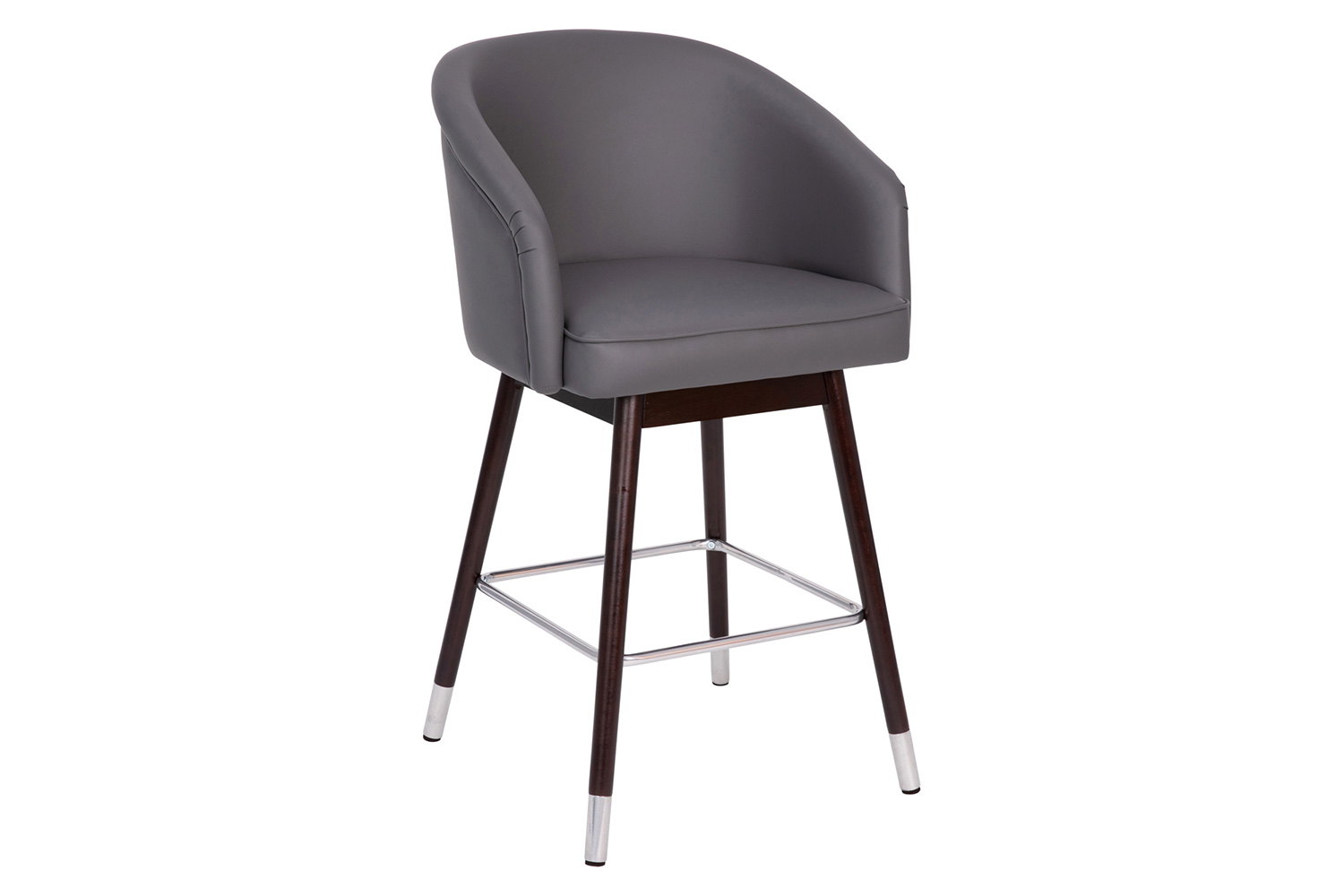 BLNK Margo Commercial LeatherSoft Mid-Back Modern Counter Stool with Walnut Finish Beechwood Legs and Contoured Back - Gray