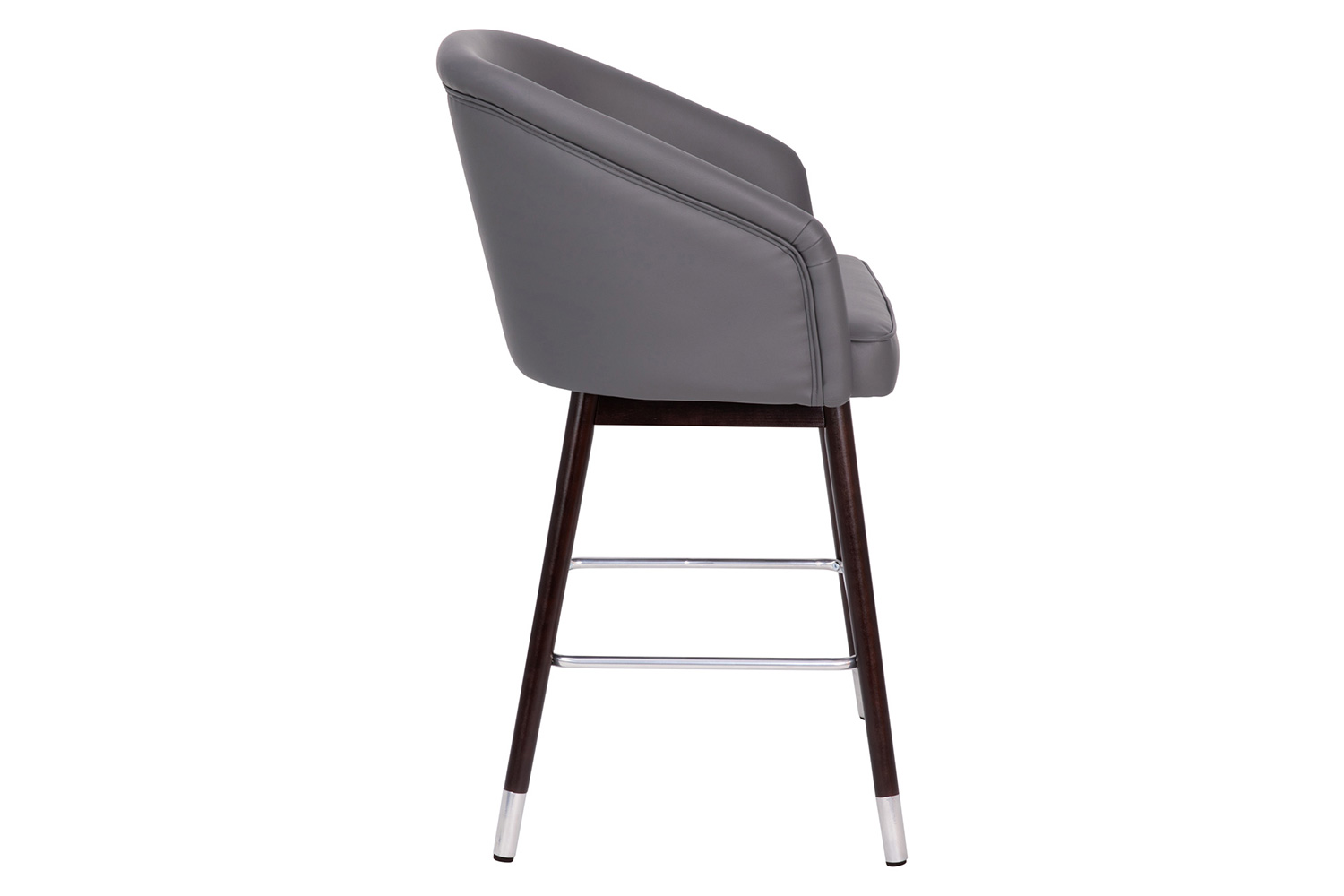 BLNK Margo Commercial LeatherSoft Mid-Back Modern Counter Stool with Walnut Finish Beechwood Legs and Contoured Back - Gray