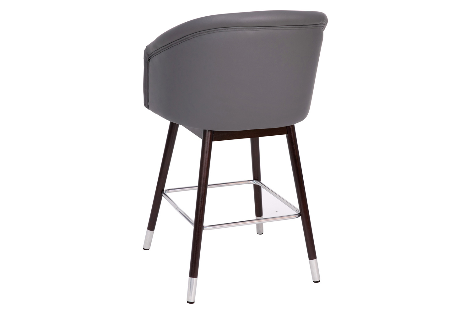 BLNK Margo Commercial LeatherSoft Mid-Back Modern Counter Stool with Walnut Finish Beechwood Legs and Contoured Back - Gray