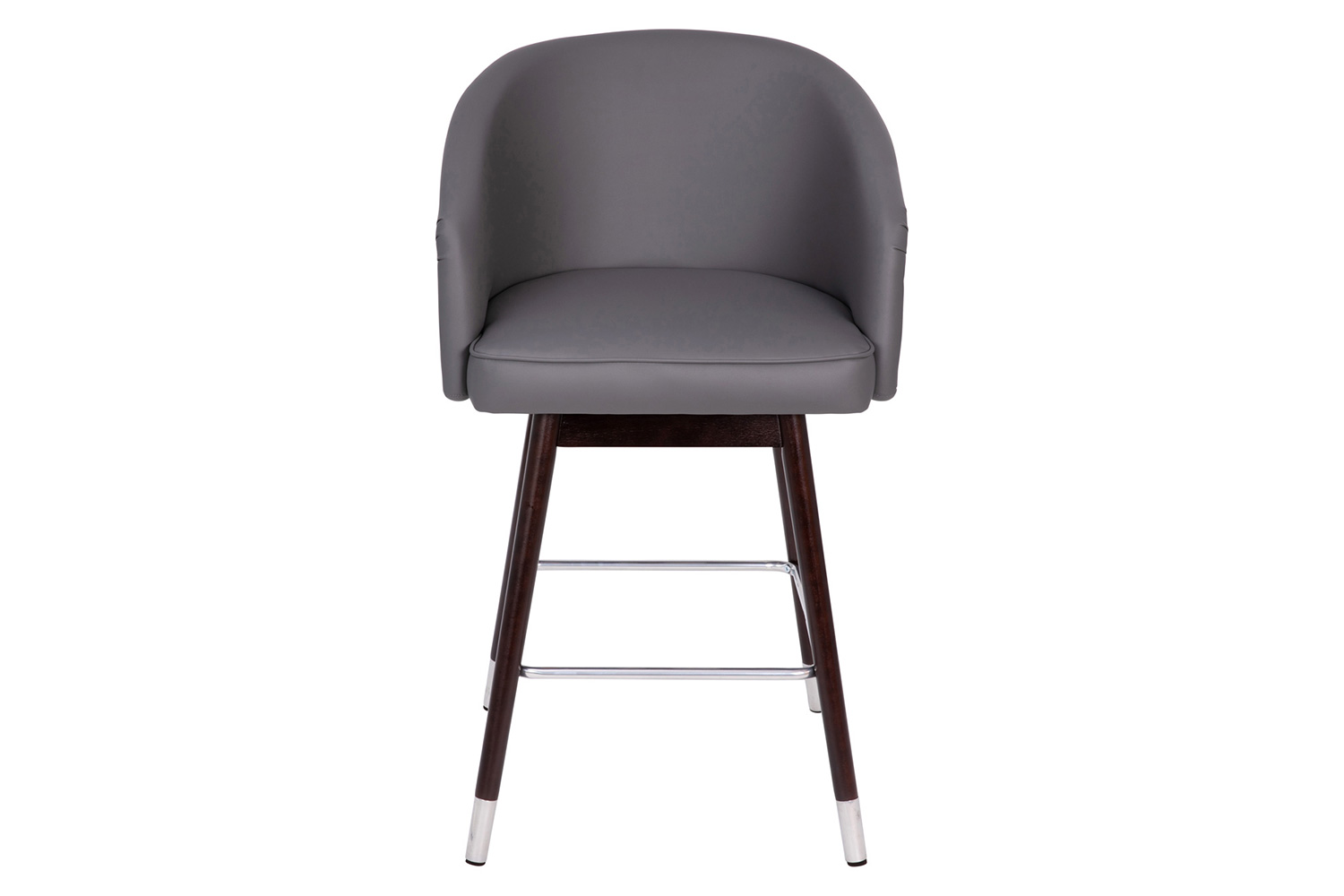 BLNK Margo Commercial LeatherSoft Mid-Back Modern Counter Stool with Walnut Finish Beechwood Legs and Contoured Back - Gray