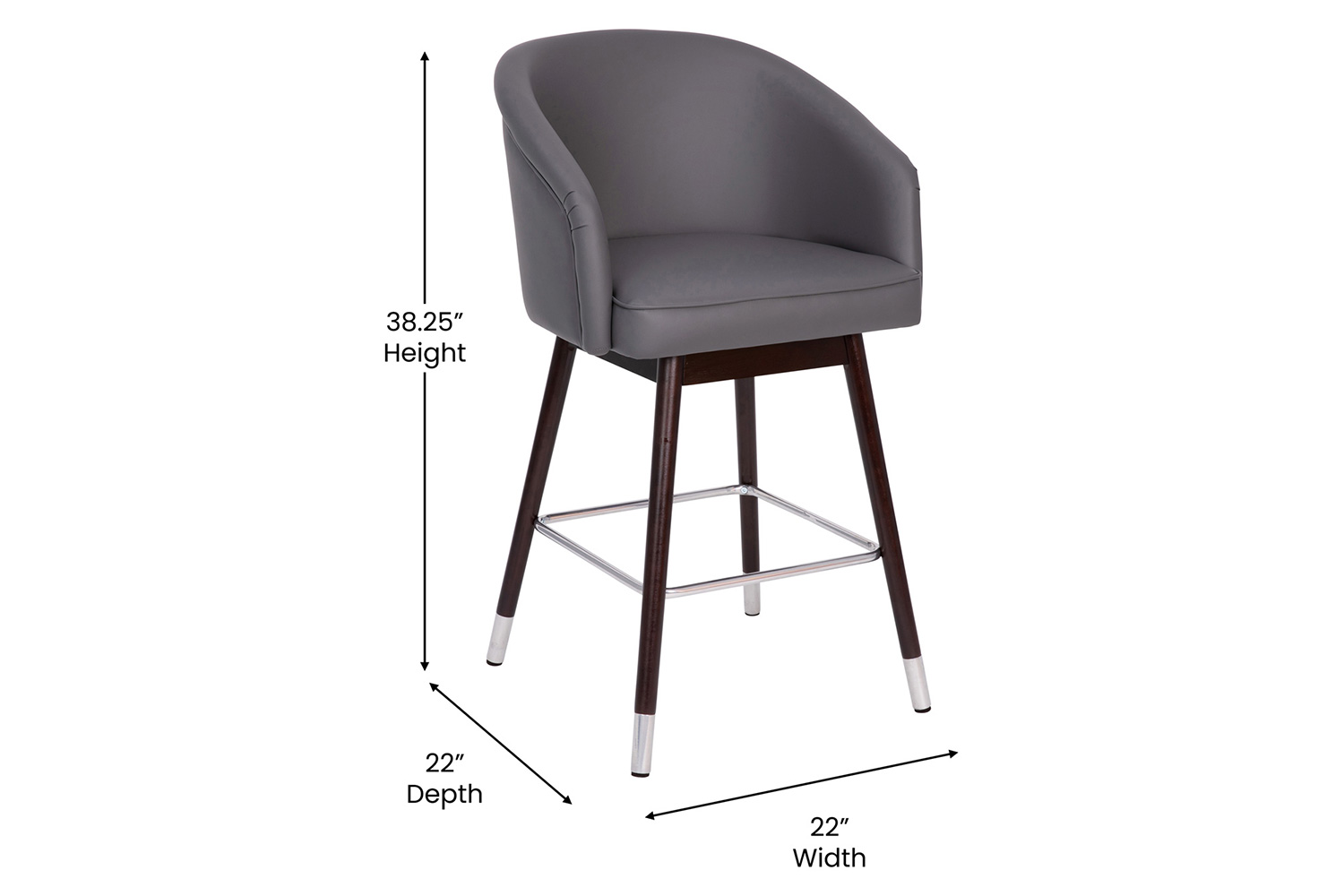 BLNK Margo Commercial LeatherSoft Mid-Back Modern Counter Stool with Walnut Finish Beechwood Legs and Contoured Back - Gray