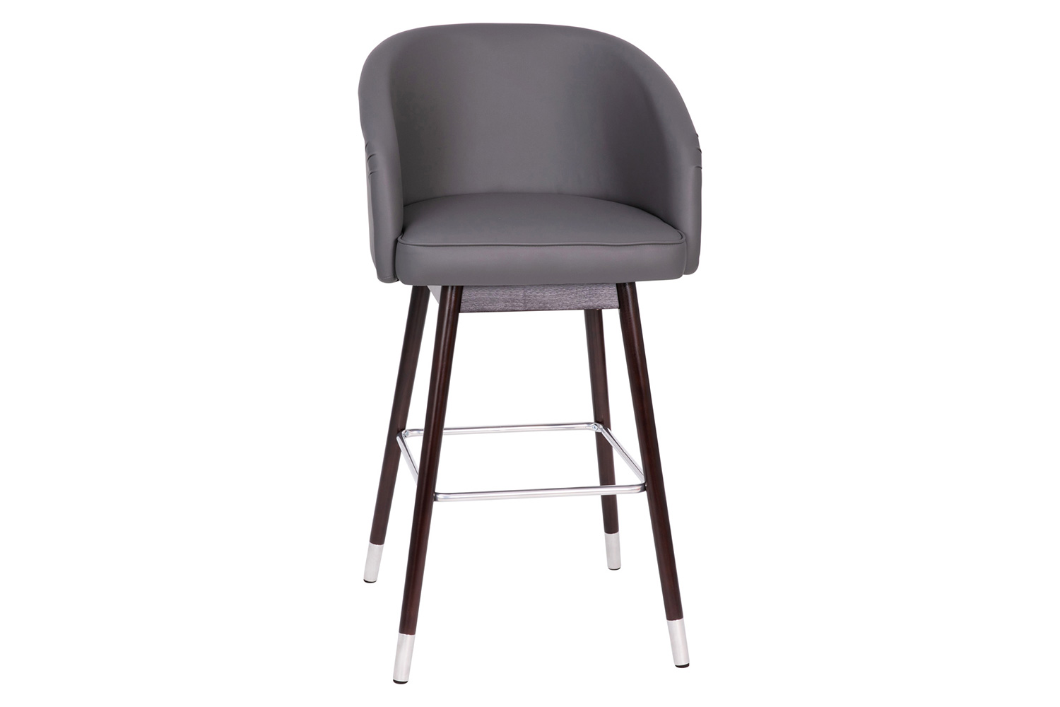 BLNK - Margo Commercial LeatherSoft Mid-Back Modern Bar Stool with Walnut Finish Beechwood Legs and Curved Back with Silver Accents