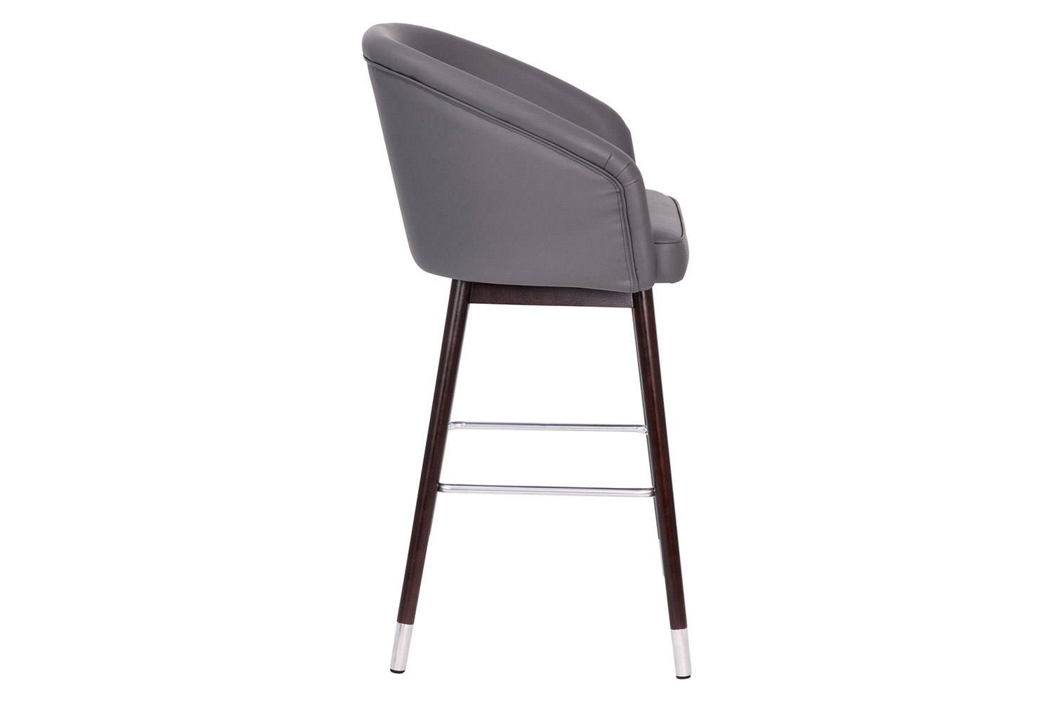 BLNK - Margo Commercial LeatherSoft Mid-Back Modern Bar Stool with Walnut Finish Beechwood Legs and Curved Back with Silver Accents