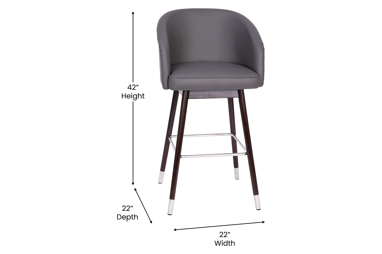 BLNK - Margo Commercial LeatherSoft Mid-Back Modern Bar Stool with Walnut Finish Beechwood Legs and Curved Back with Silver Accents