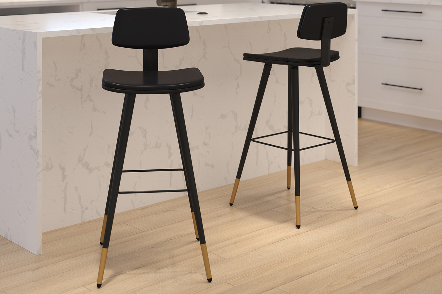 BLNK - Kora Commercial LeatherSoft Low Back Bar Stools Set of 2