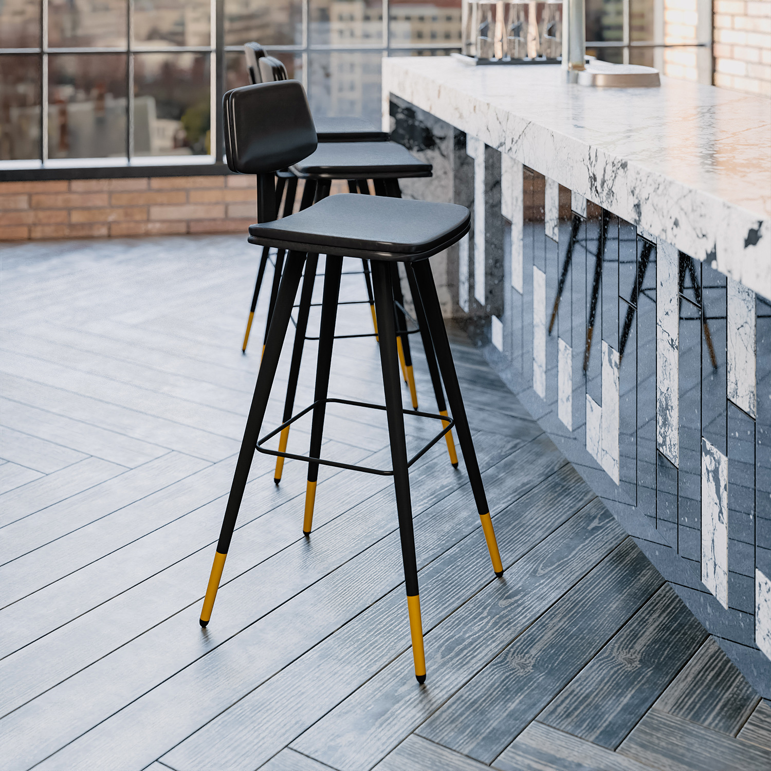 BLNK Kora Commercial LeatherSoft Low Back Bar Stools Set of 2 - Black