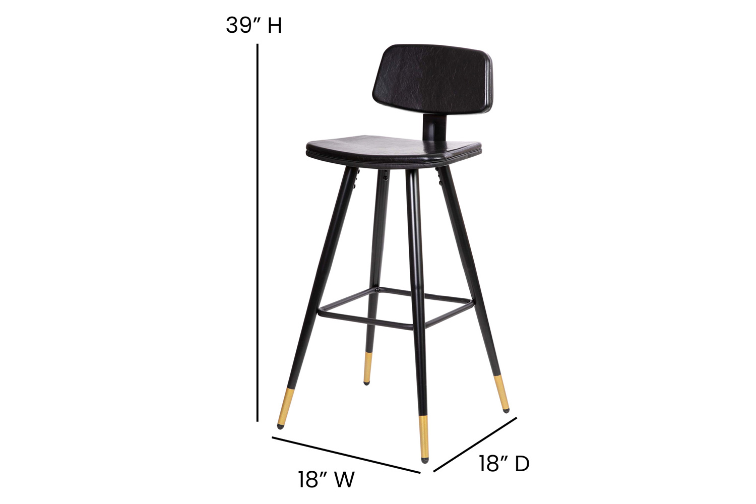 BLNK Kora Commercial LeatherSoft Low Back Bar Stools Set of 2 - Black