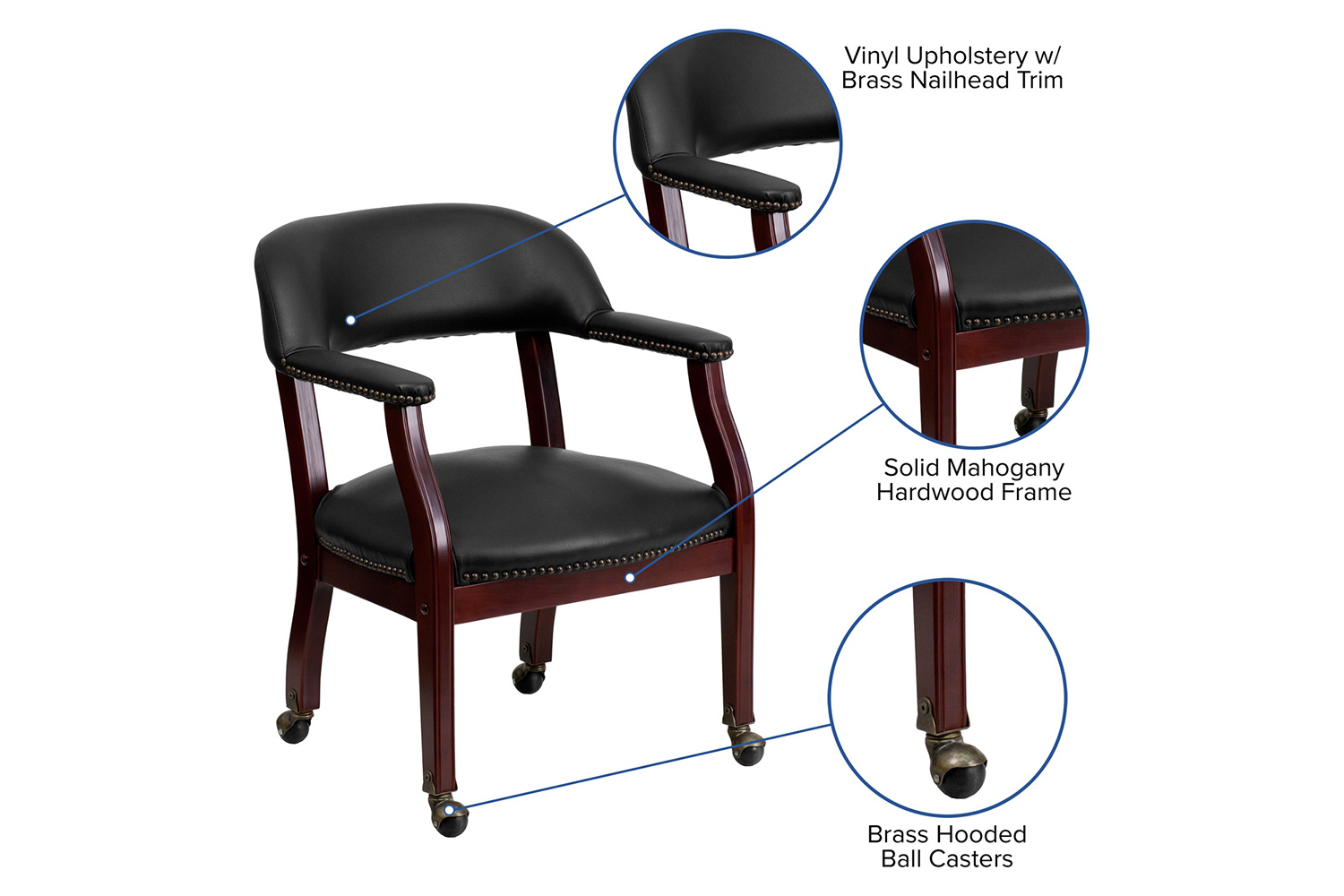 BLNK Sarah Vinyl Luxurious Conference Chair with Accent Nail Trim and Casters - Black