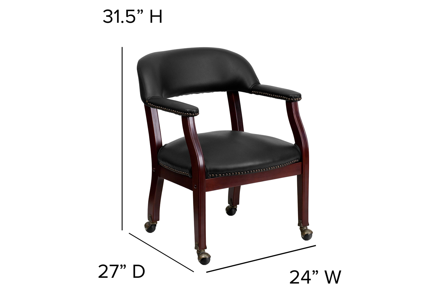 BLNK Sarah Vinyl Luxurious Conference Chair with Accent Nail Trim and Casters - Black