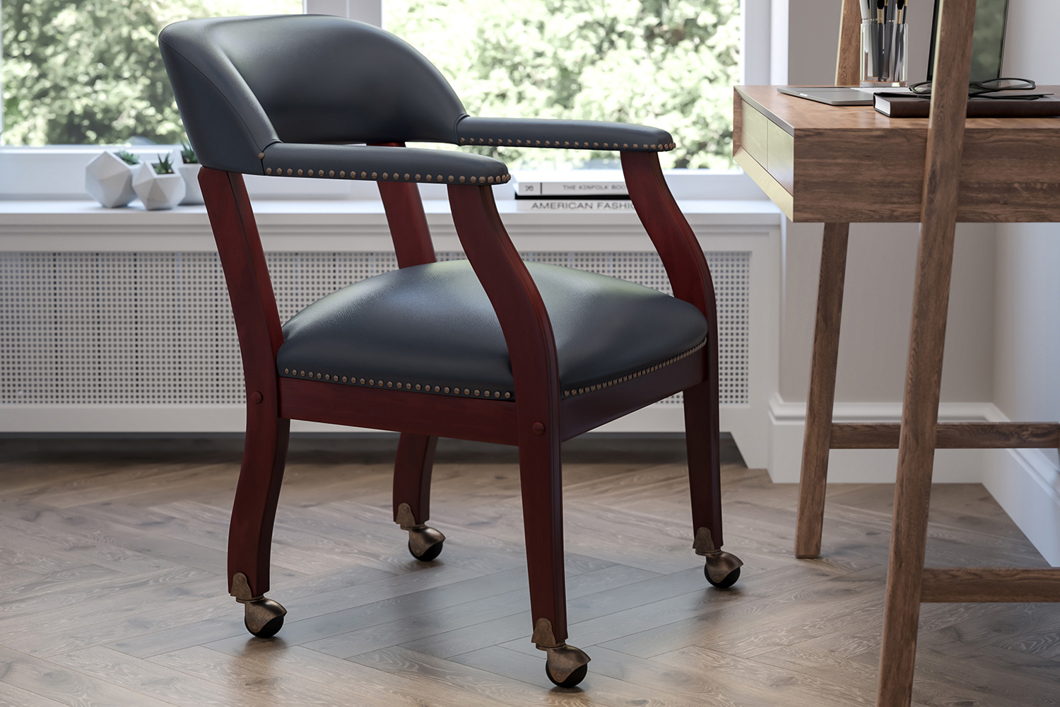 BLNK - Sarah Vinyl Luxurious Conference Chair with Accent Nail Trim and Casters