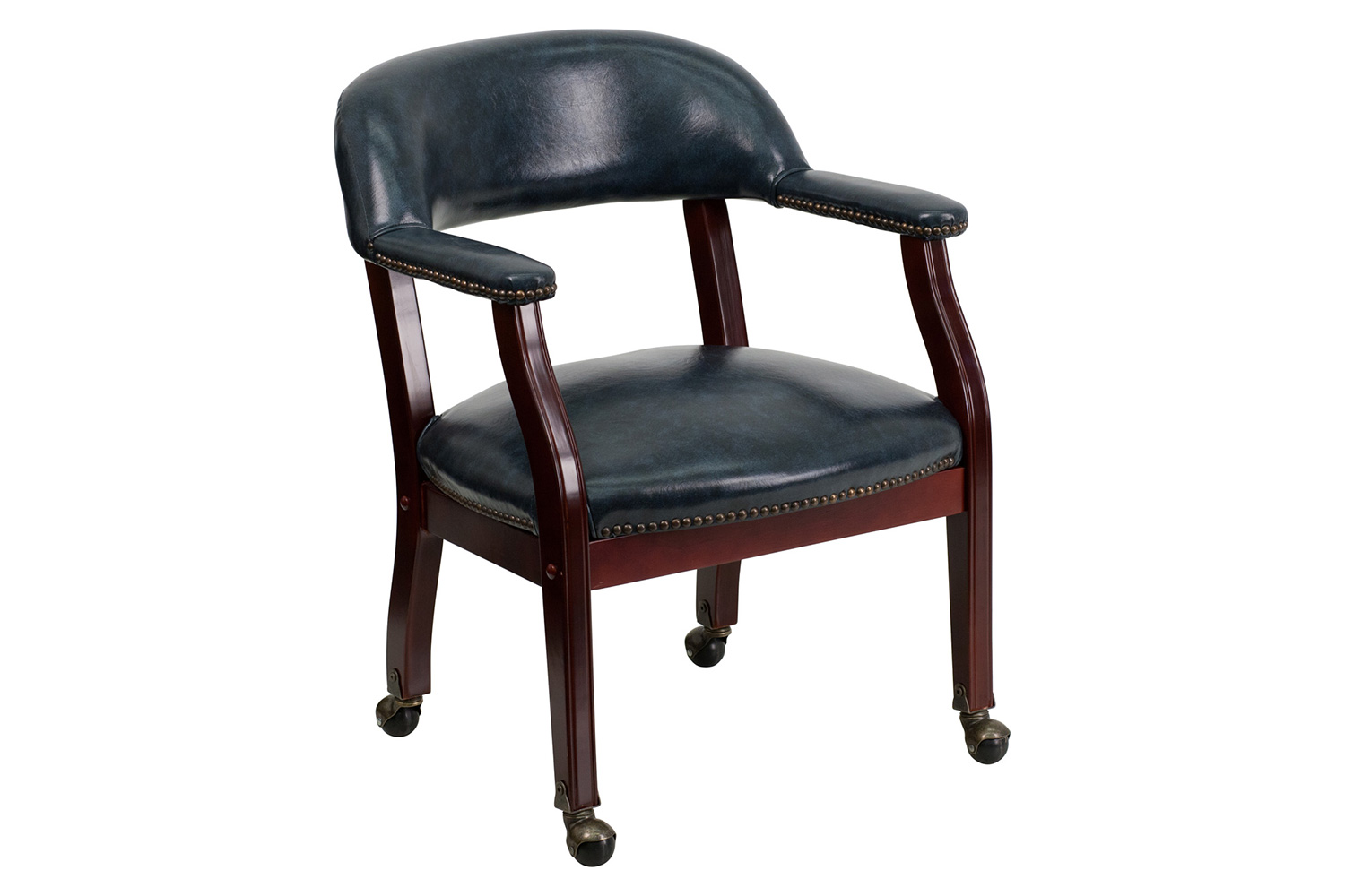 BLNK Sarah Vinyl Luxurious Conference Chair with Accent Nail Trim and Casters - Navy
