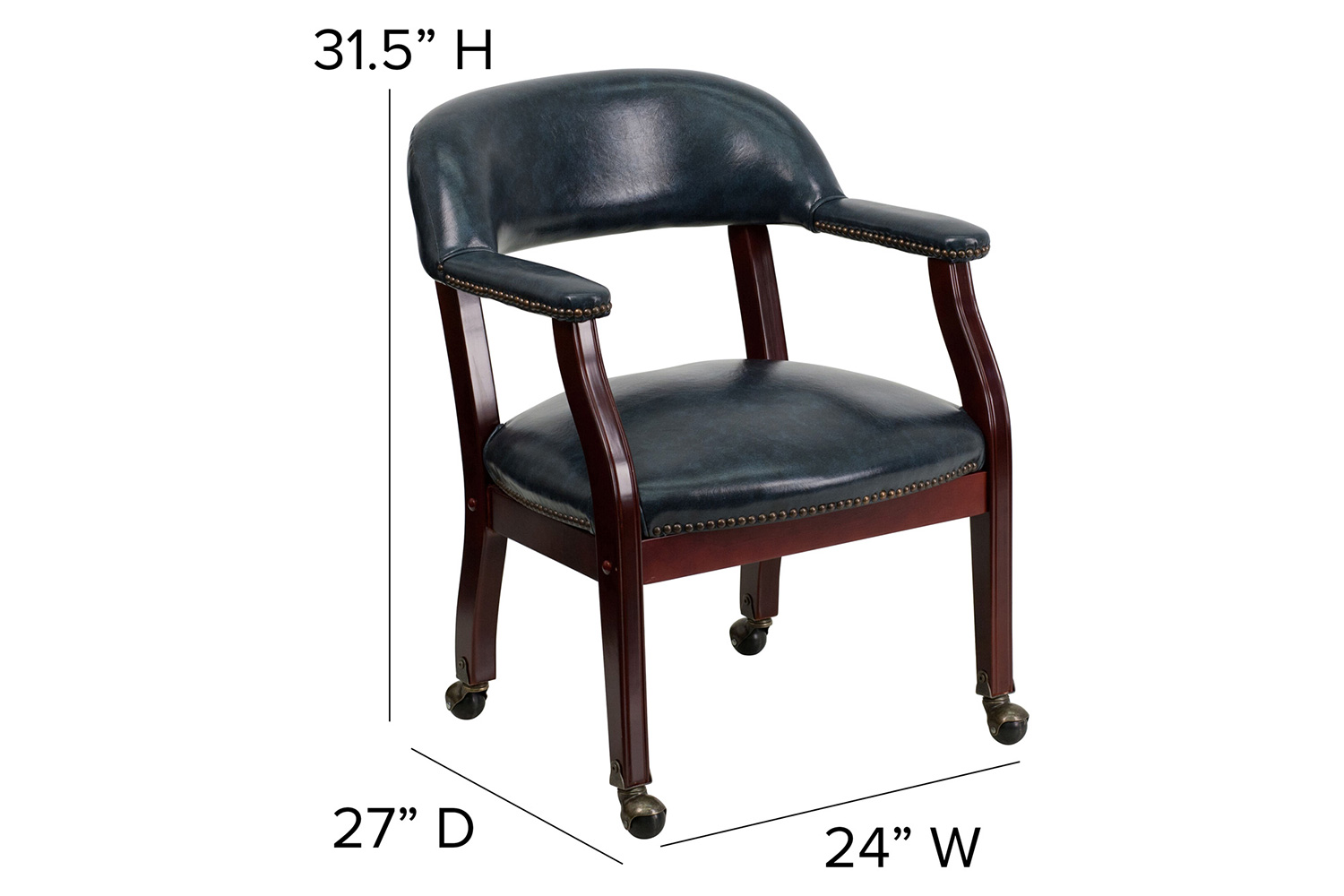 BLNK Sarah Vinyl Luxurious Conference Chair with Accent Nail Trim and Casters - Navy