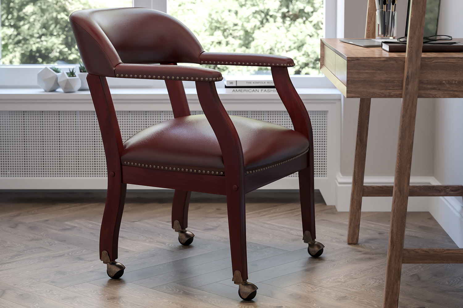 BLNK - Sarah Vinyl Luxurious Conference Chair with Accent Nail Trim and Casters