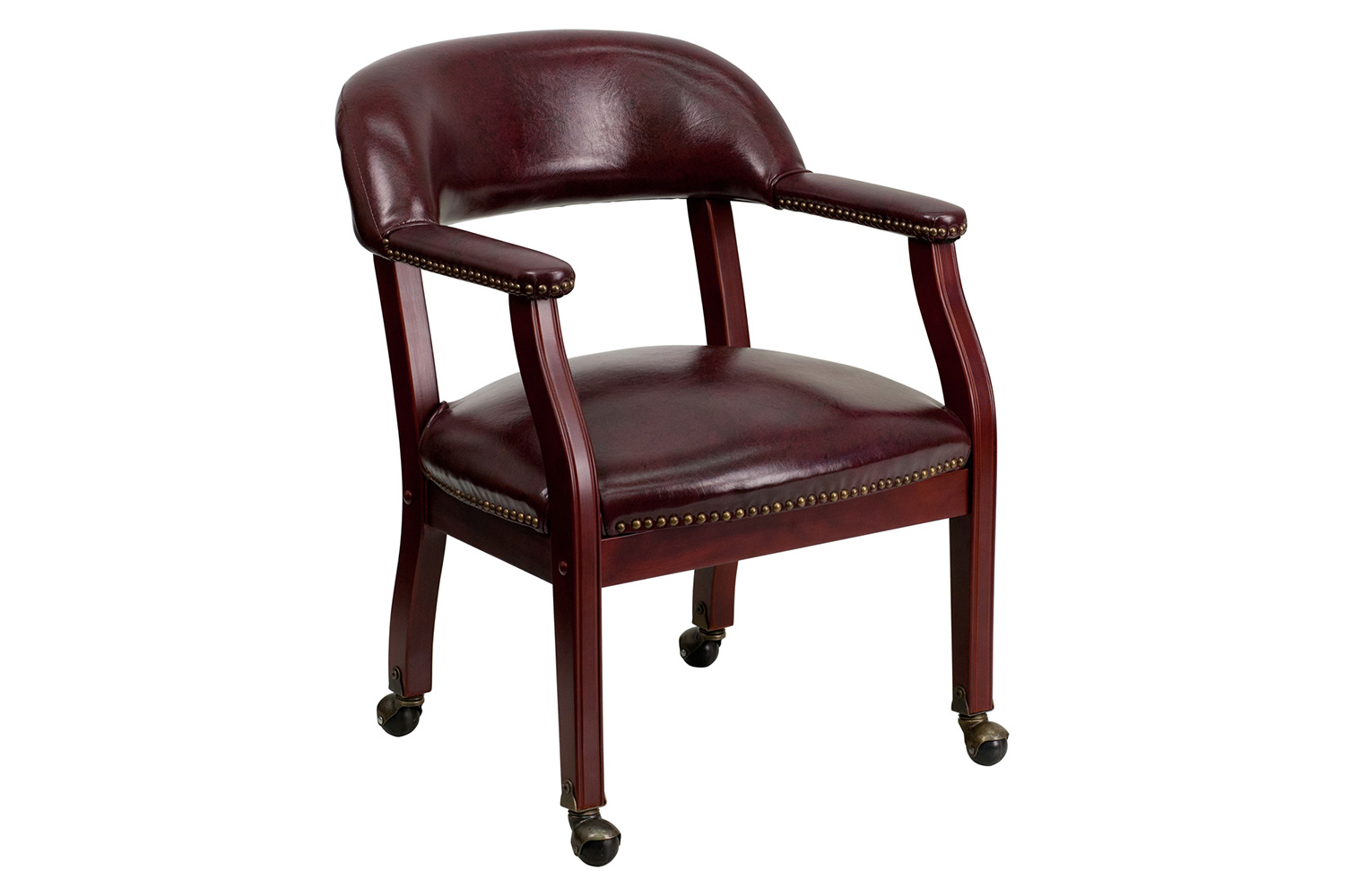 BLNK Sarah Vinyl Luxurious Conference Chair with Accent Nail Trim and Casters - Oxblood