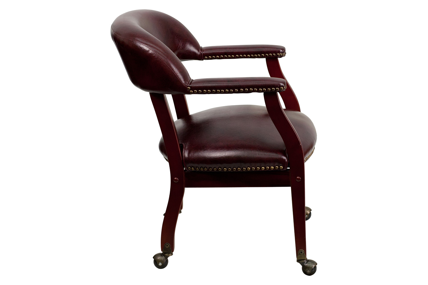BLNK Sarah Vinyl Luxurious Conference Chair with Accent Nail Trim and Casters - Oxblood
