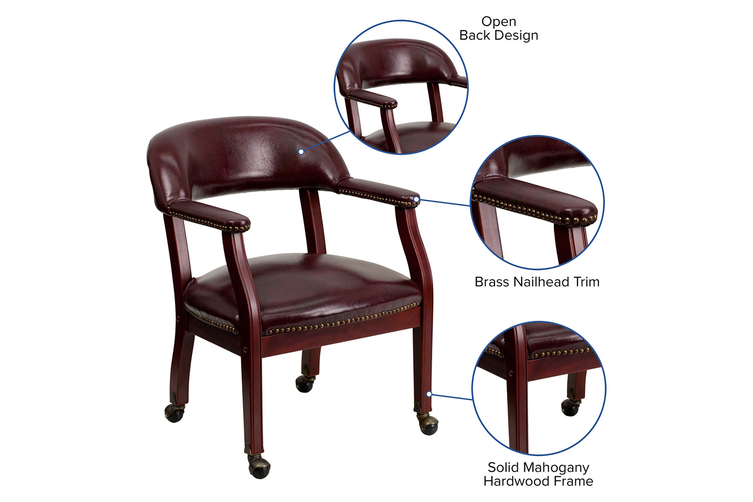 BLNK Sarah Vinyl Luxurious Conference Chair with Accent Nail Trim and Casters - Oxblood